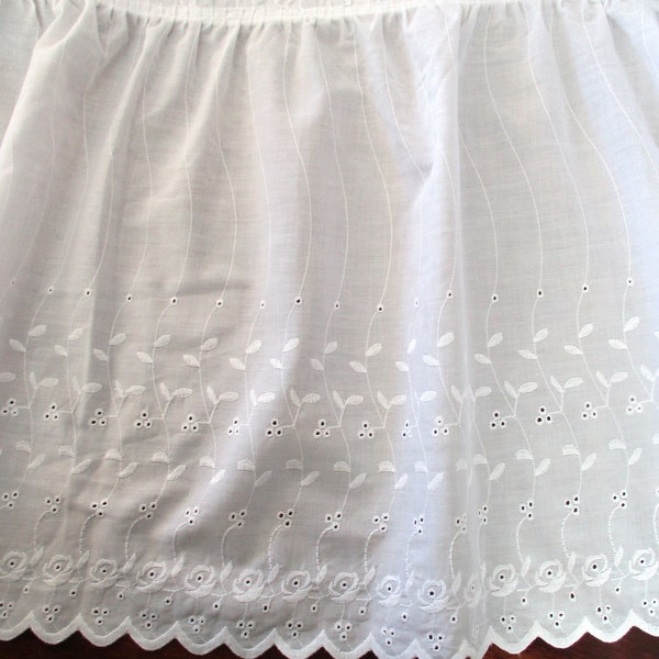 queen eyelet BEDSKIRT-  white cotton blend, dust ruffle, vintage