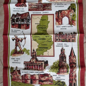 Irish linen dish towel- map, Three Midland Counties, Made in Ireland, unused, vintage