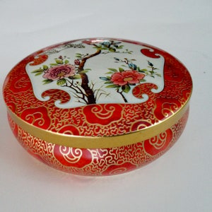 Daher vintage round Asian decorative TIN- Made in ENGLAND, cloisonne