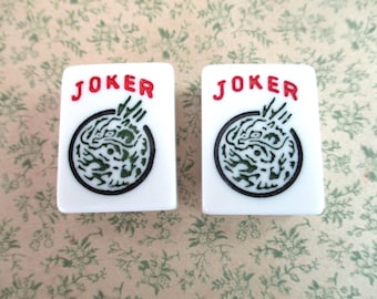 2 Mah Jongg tiles: Chinese, ancient game, Asian, plastic, Jokers