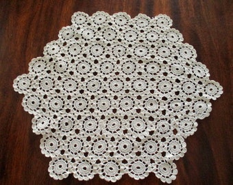 crocheted hexagon doily - handmade, lace, vintage