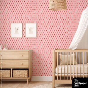 Strawberry Pink Gingham Check Wallpaper Girls Nursery (Peel & Stick, Pre-pasted or Non-pasted)