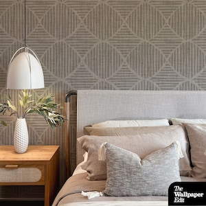Large Ogee Geometric Wallpaper | Dusty Grey Japandi Block Print Style