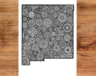 New Mexico Coloring Poster: Hand-Drawn Mandala (11 x 17 inch)