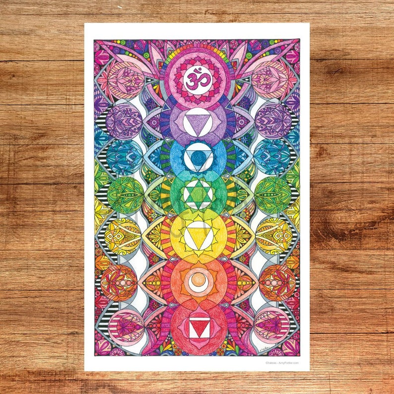 Chakras Coloring Poster - Hand Drawn Design, 11 X 17 Inch, 80# Card ...