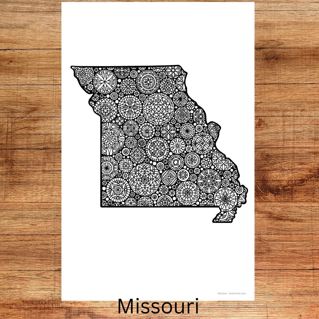 Mo Coloring Missouri Coloring Poster - Hand Drawn Mandala Design, 11 X 17 Inch, 80 ...