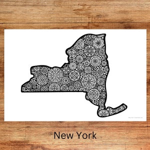 New York Coloring Poster: Hand-Drawn Mandala Design (11 x 17 inch)