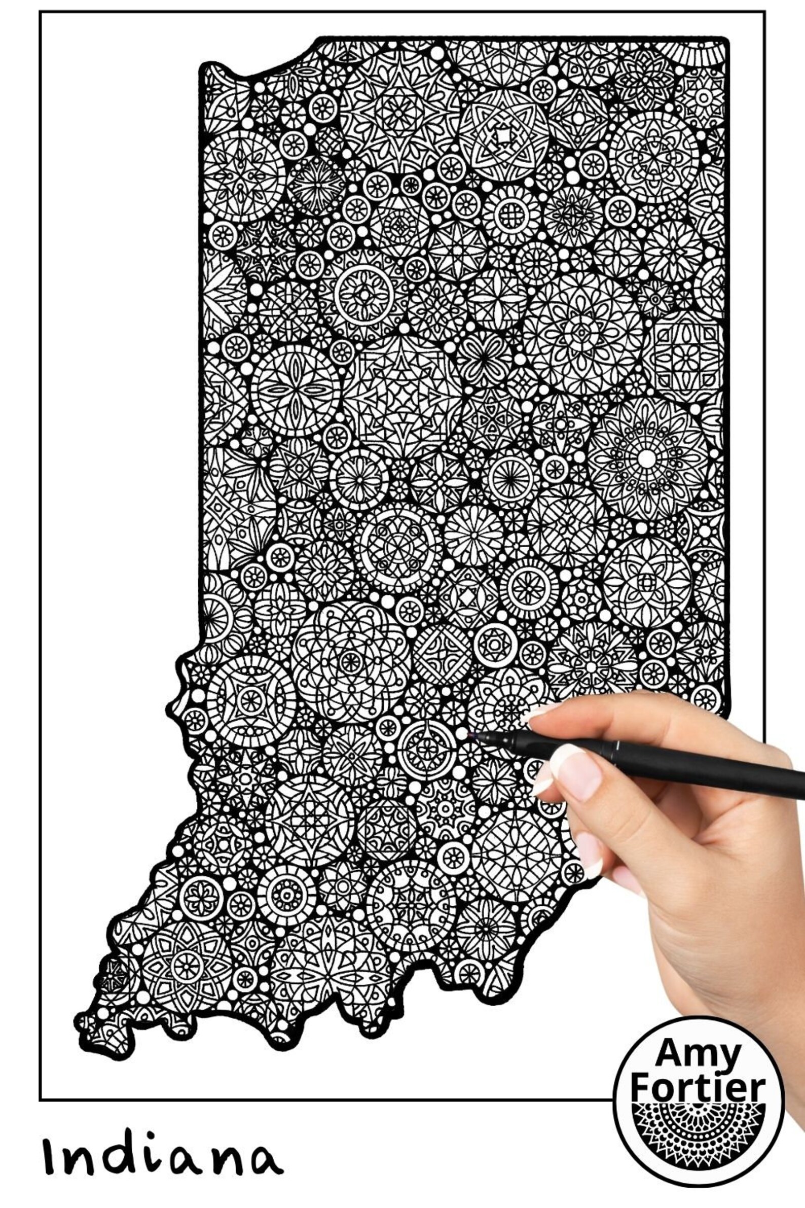Indiana Coloring Poster - Hand Drawn Mandala Design, 11 X 17 Inch, 80 ...
