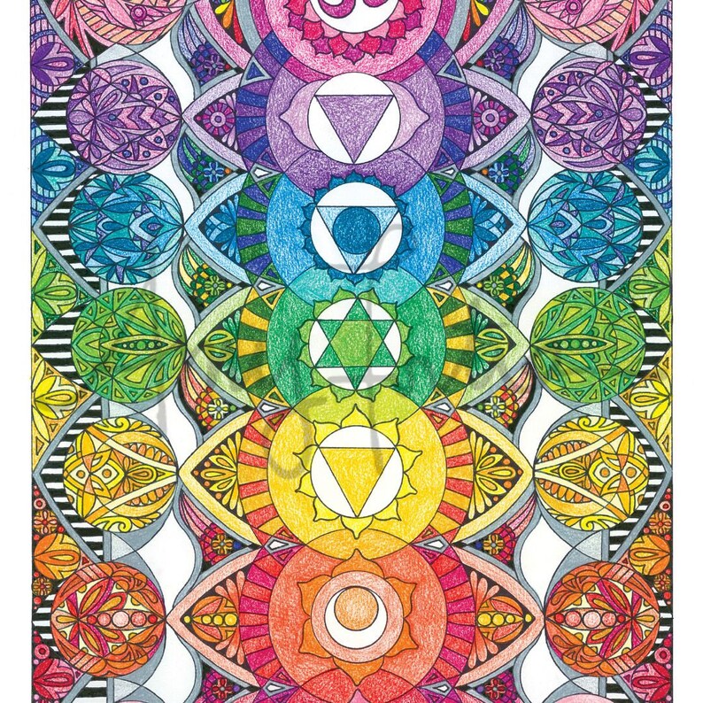 Chakras Coloring Poster - Hand Drawn Design, 11 X 17 Inch, 80# Card ...