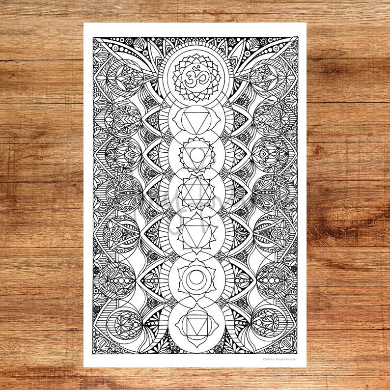 Chakras Coloring Poster - Hand Drawn Design, 11 X 17 Inch, 80# Card ...