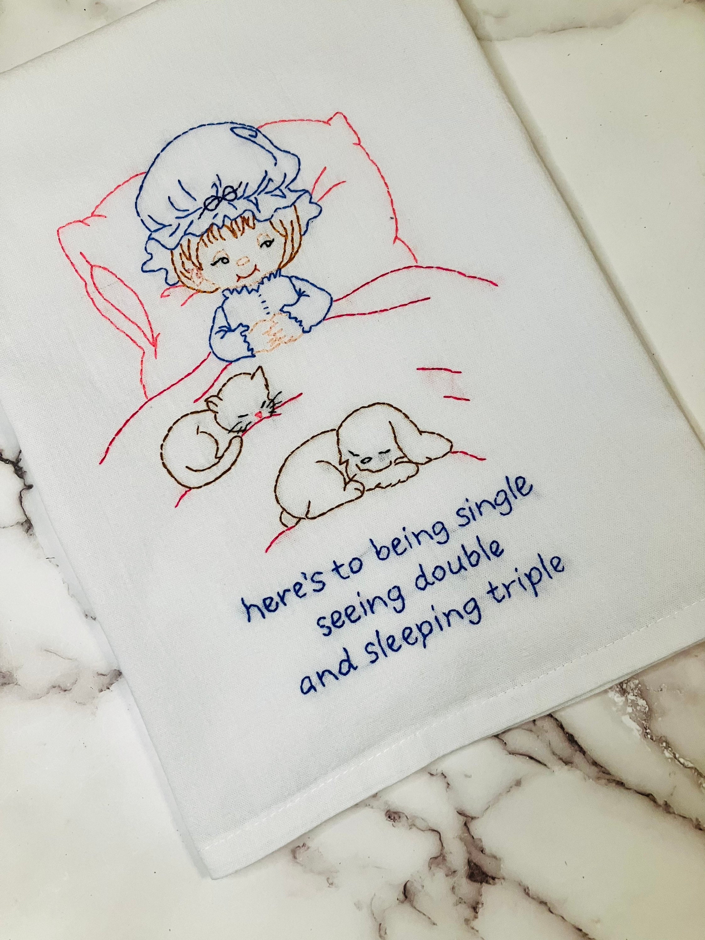 Toast to Being Single Hand Embroidered Flour Sack Dish Towel - Thumbnail 3