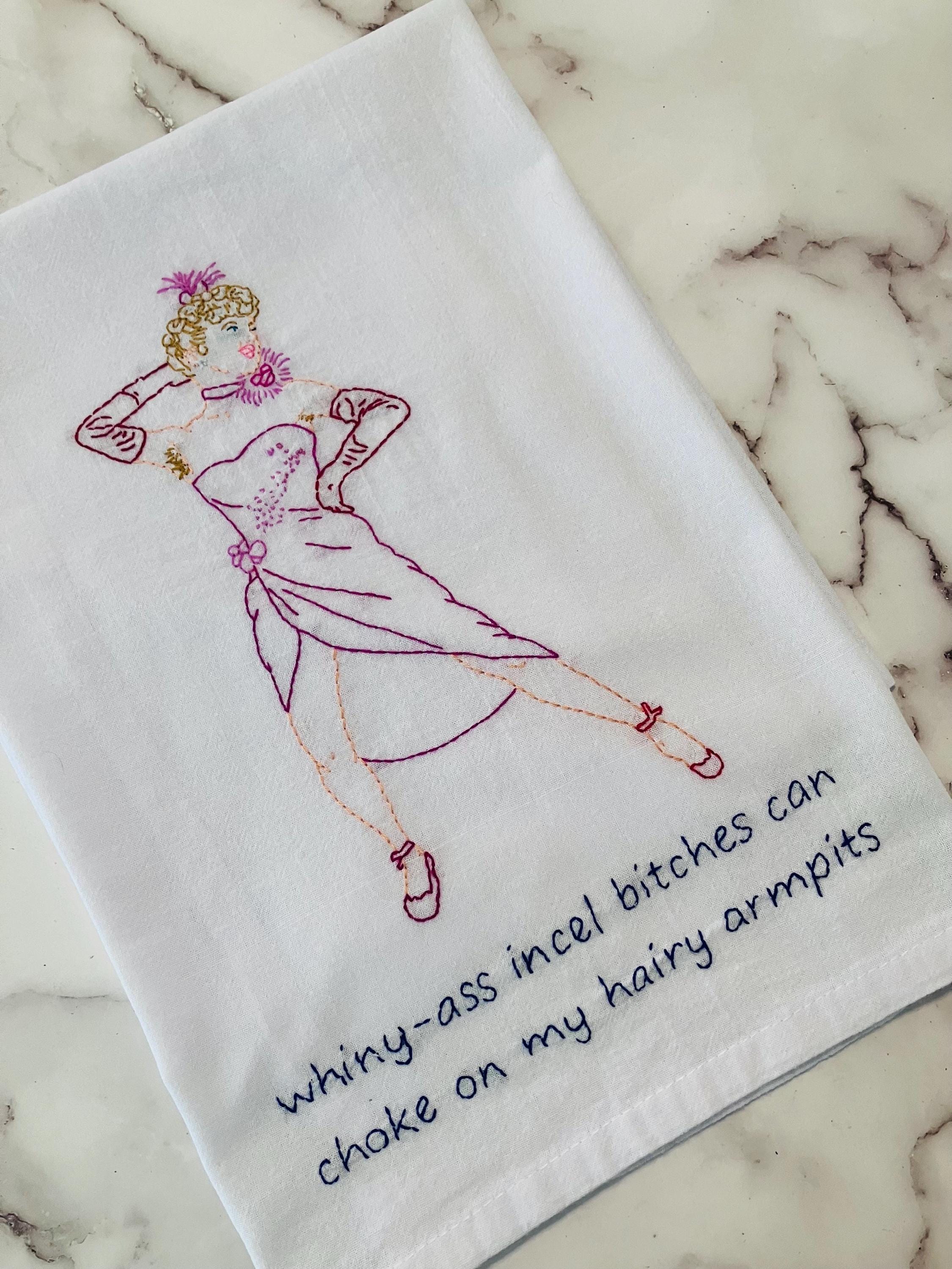 Hairy Armpits Hand Embroidered Flour Sack Dish Towel 28x28 - Thumbnail 3