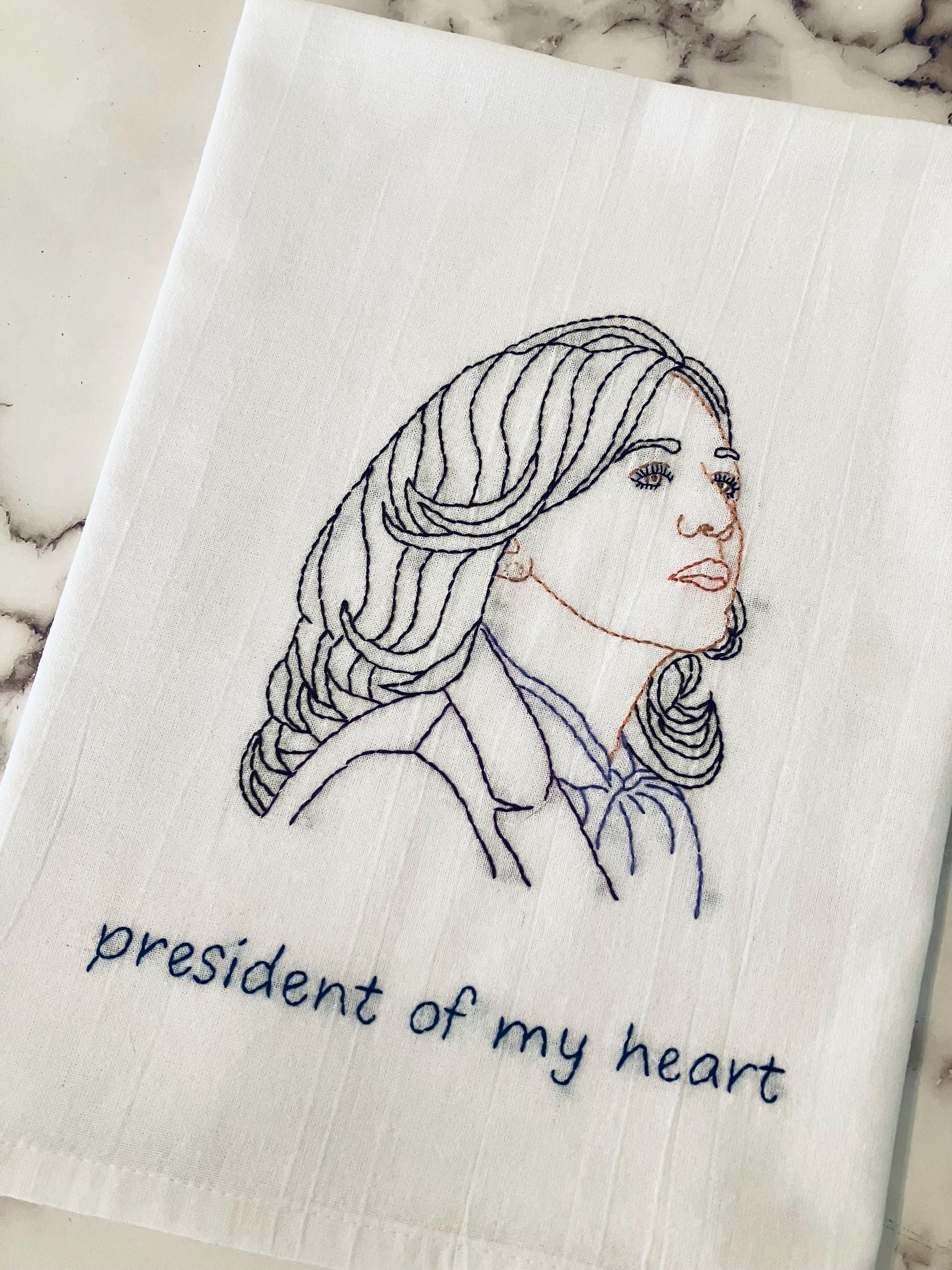 President of my Heart Hand Embroidered Flour Sack Dish Towel - Thumbnail 5