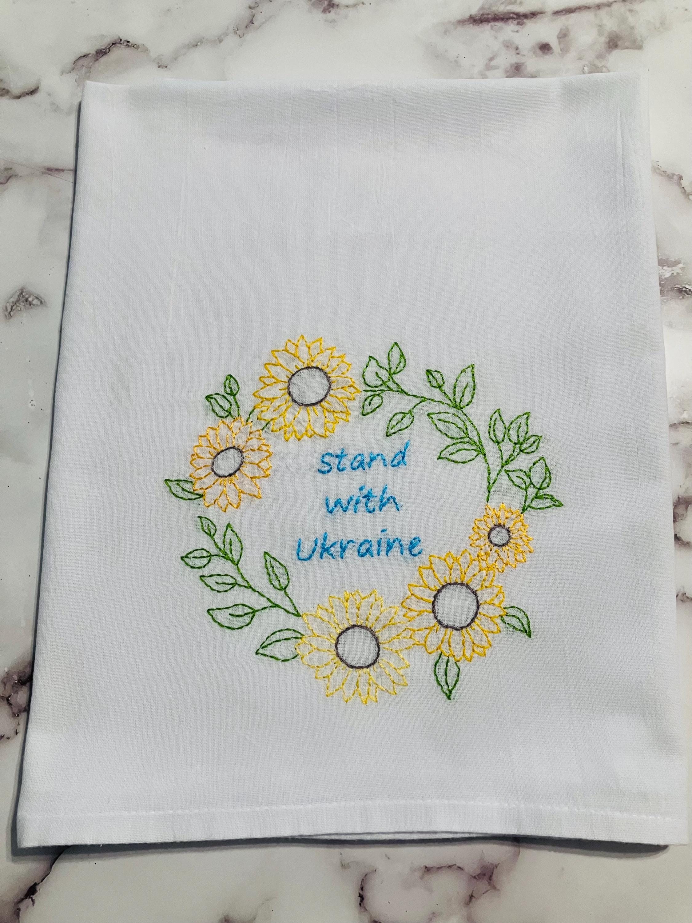 Stand With Ukraine Hand Embroidered Flour Sack Dish Towel - Thumbnail 2
