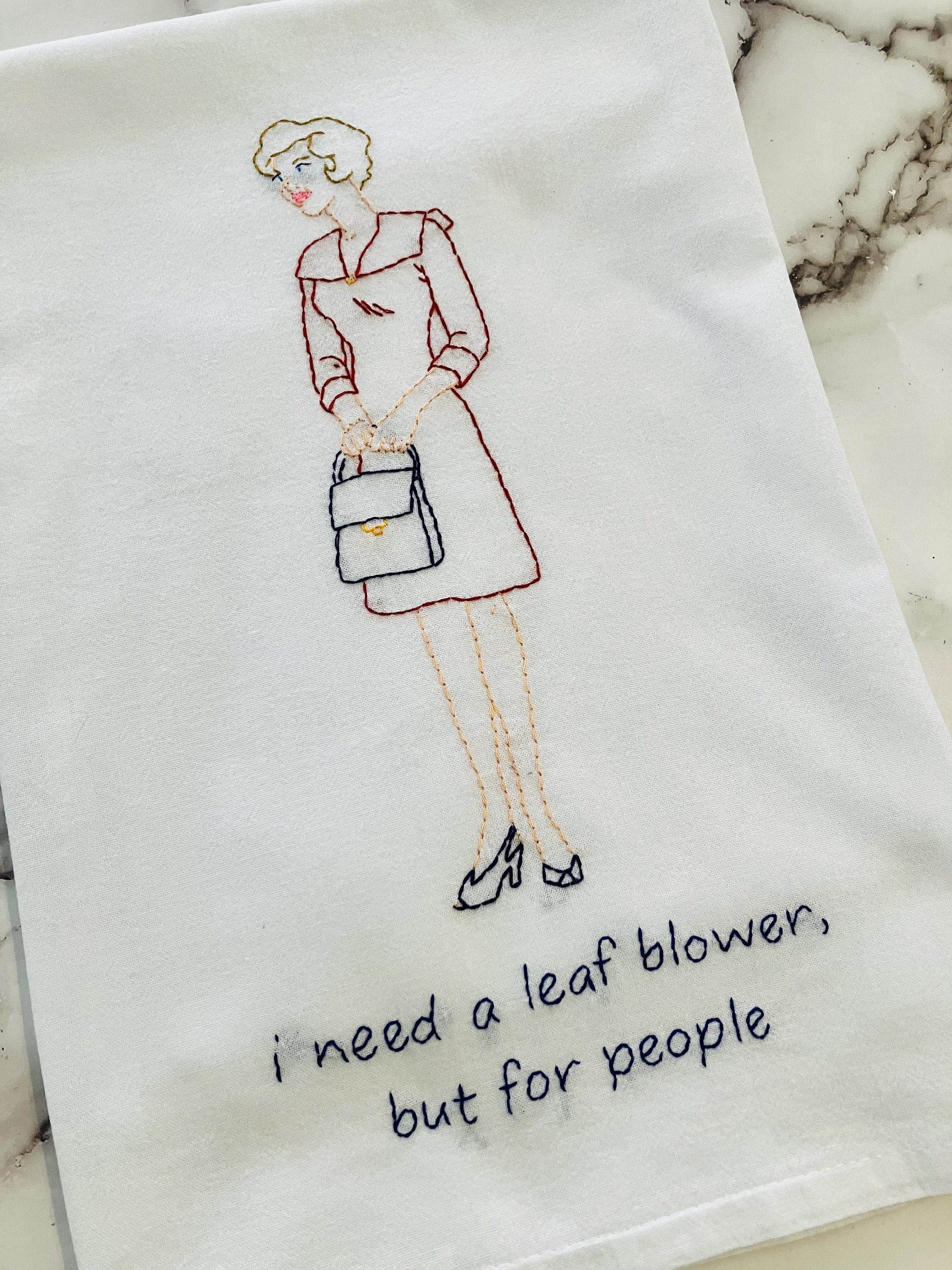 Leaf Blower Hand Embroidered Flour Sack Dish Towel 28x28 - Thumbnail 4