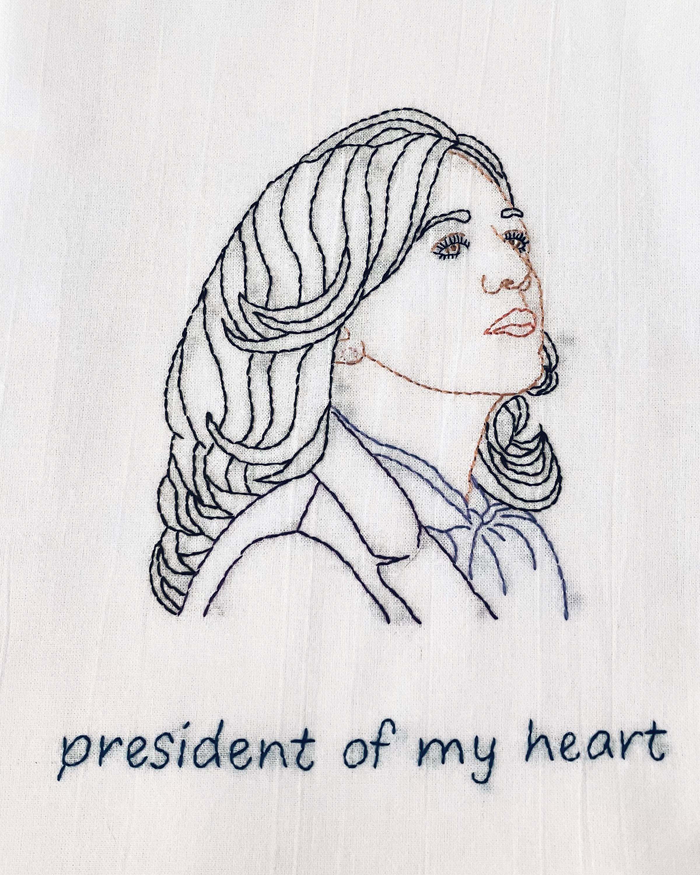 President of my Heart Hand Embroidered Flour Sack Dish Towel