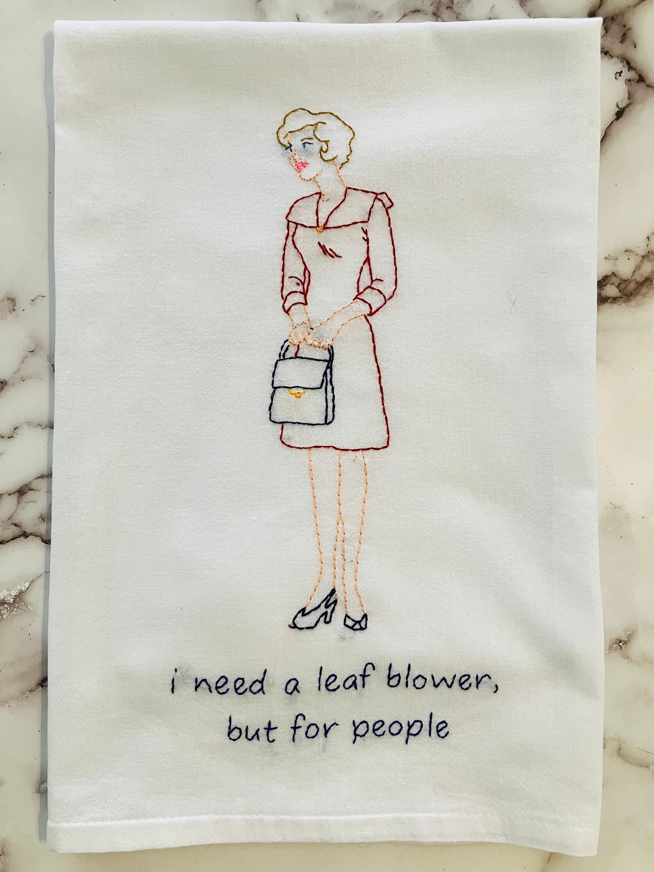 Leaf Blower Hand Embroidered Flour Sack Dish Towel 28x28 - Thumbnail 5