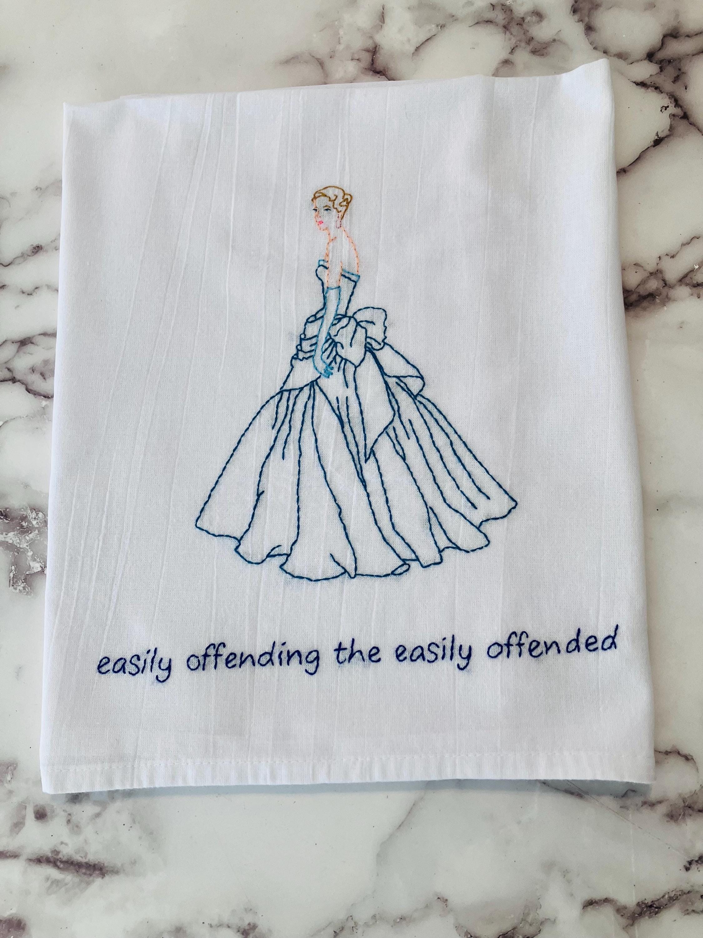 Easily Offended Hand Embroidered Flour Sack Dish Towel 28x28 - Thumbnail 4