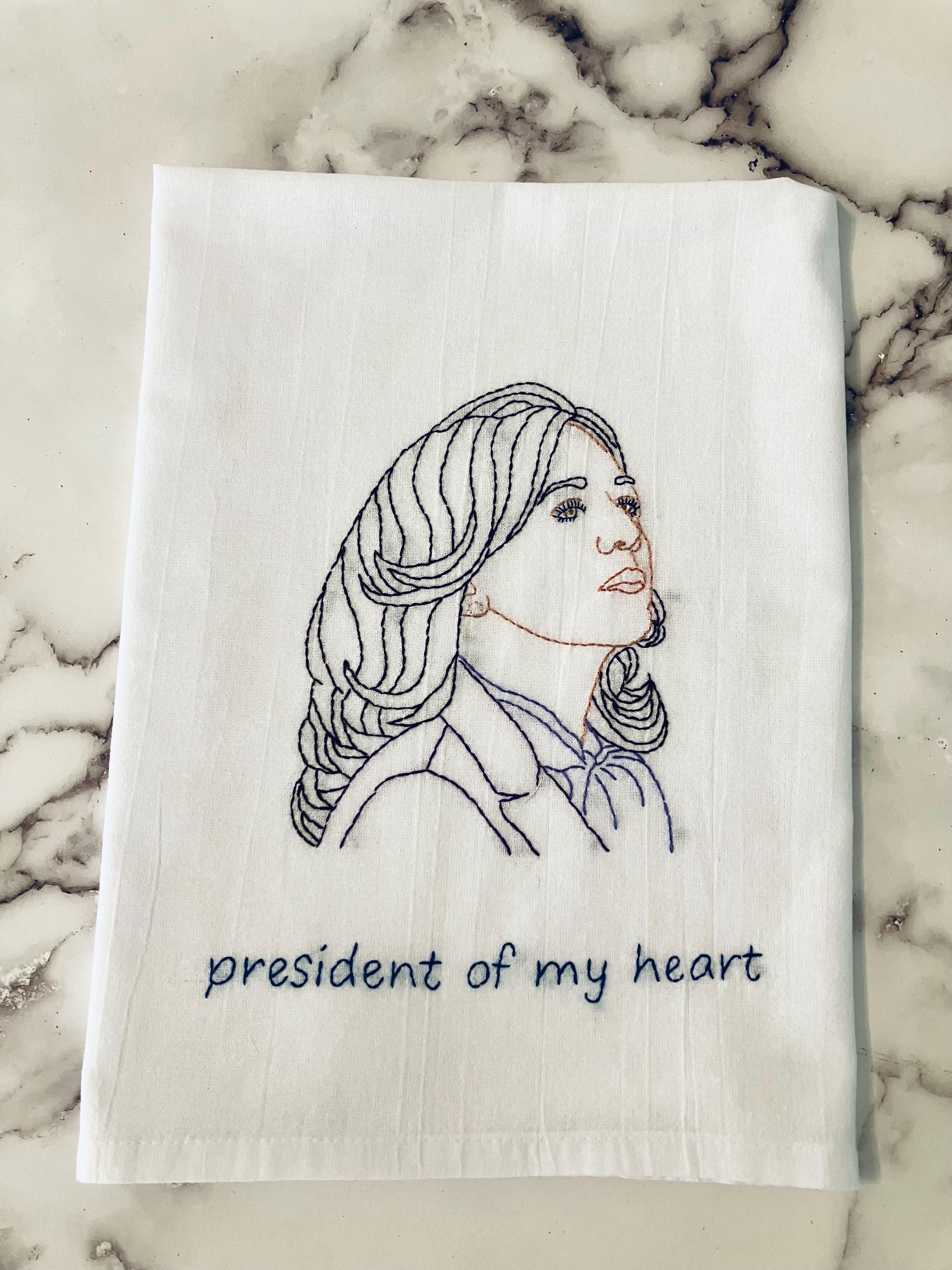 President of my Heart Hand Embroidered Flour Sack Dish Towel - Thumbnail 3