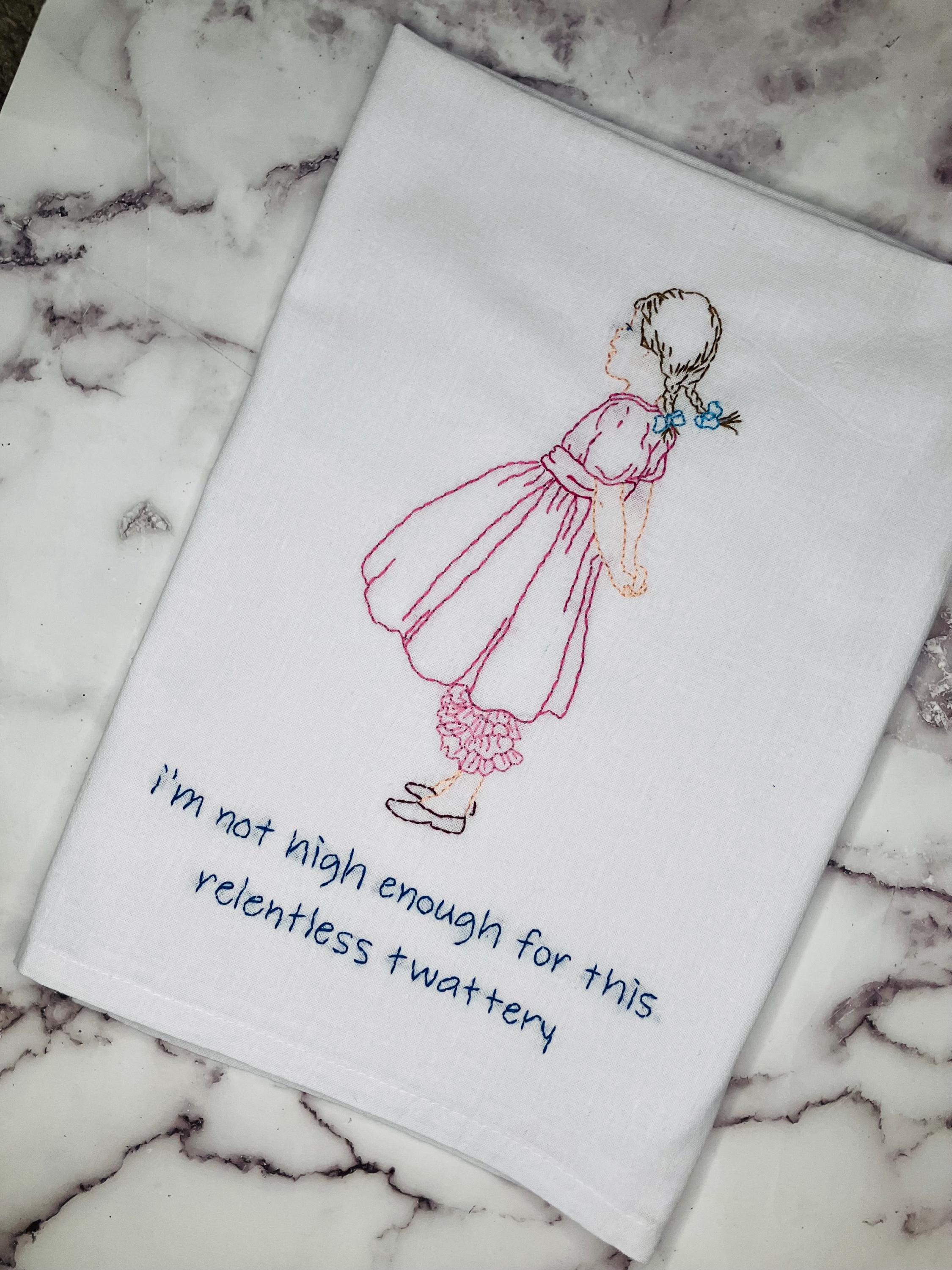 Relentless Twattery Hand Embroidered Flour Sack Dish Towel - Thumbnail 3