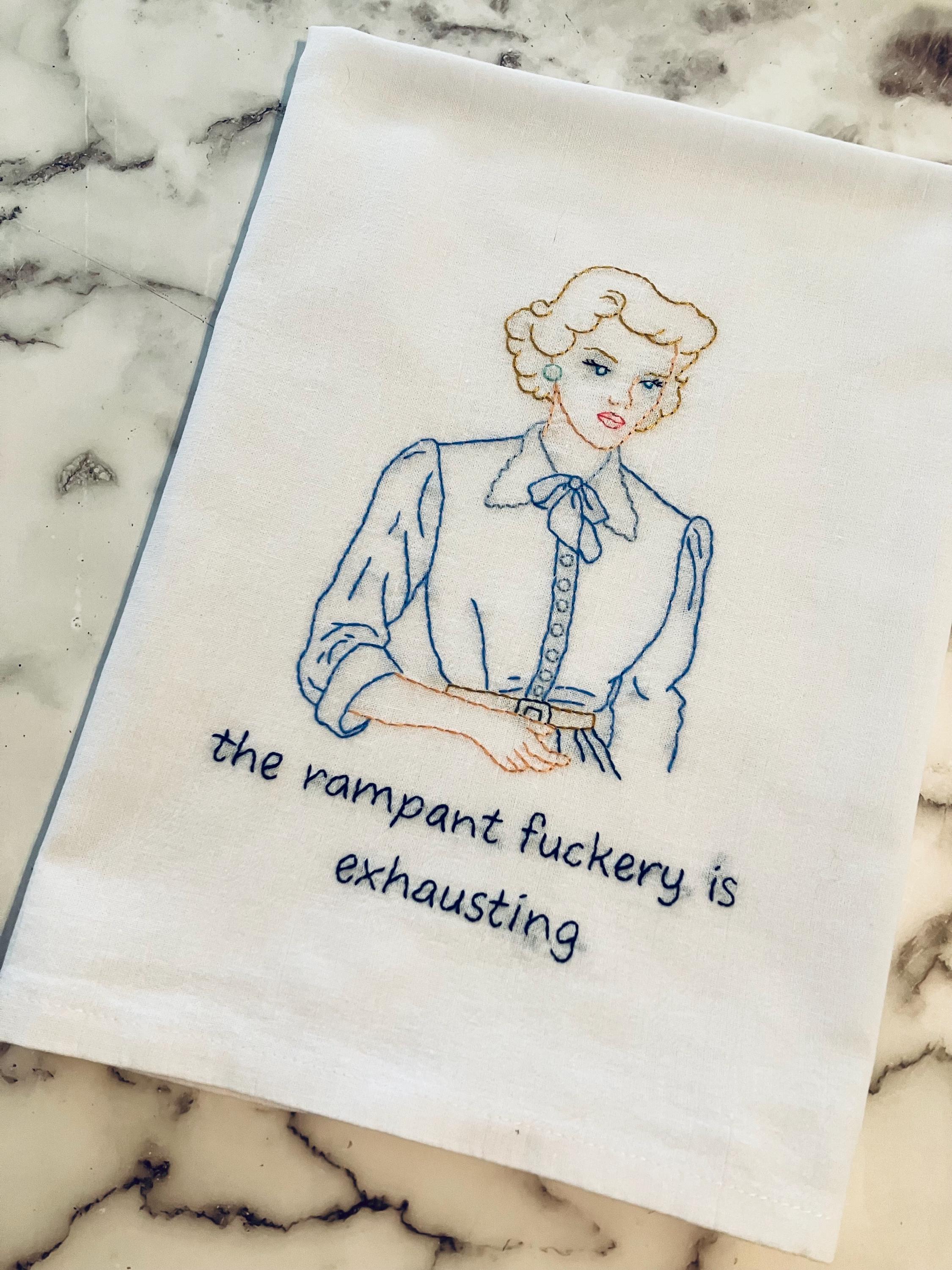 Rampant F@ckery Hand Embroidered Flour Sack Dish Towel 28 x 28 - Thumbnail 4