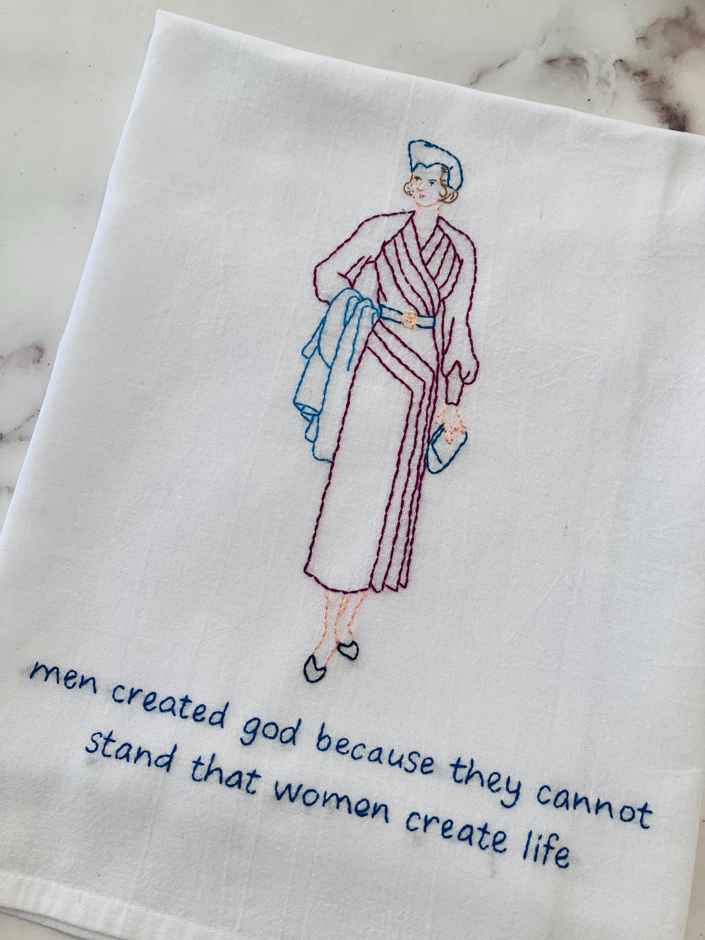 Women Create Life Hand Embroidered Flour Sack Dish Towel - Thumbnail 4