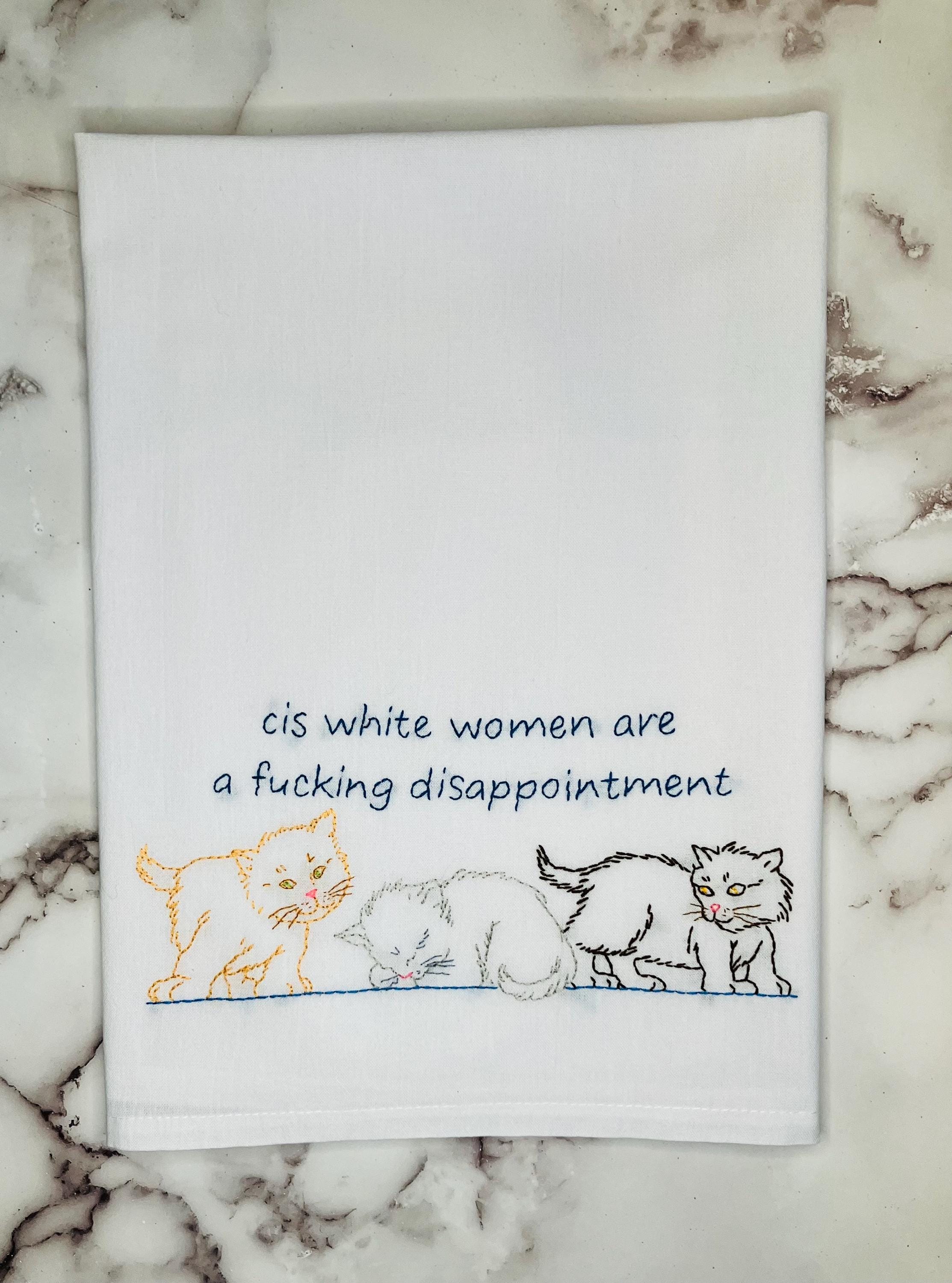 Cis White Women Hand Embroidered Flour Sack Dish Towel 28x28 - Thumbnail 3