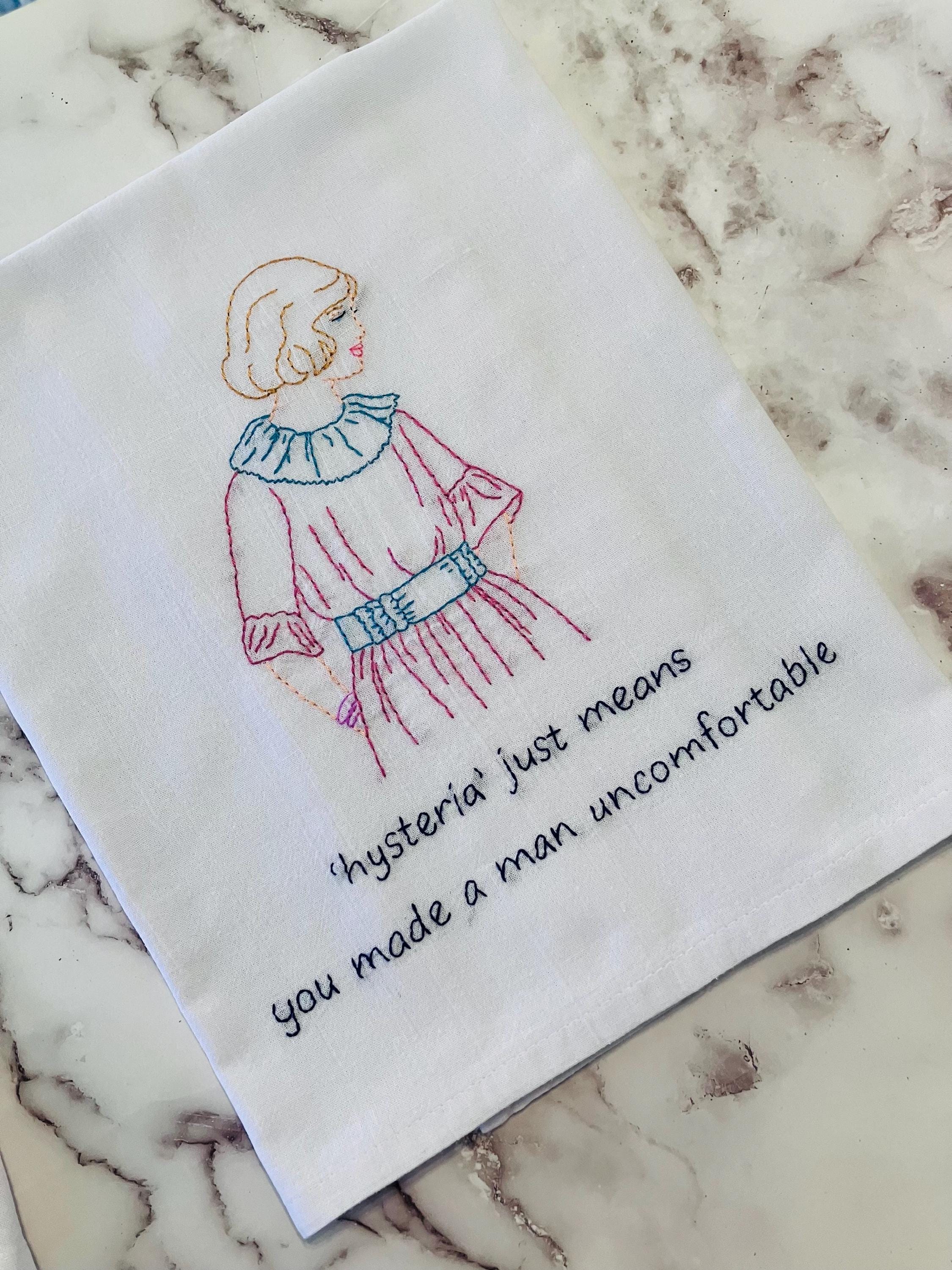 Hysteria Hand Embroidered Flour Sack Dish Towel - Thumbnail 3