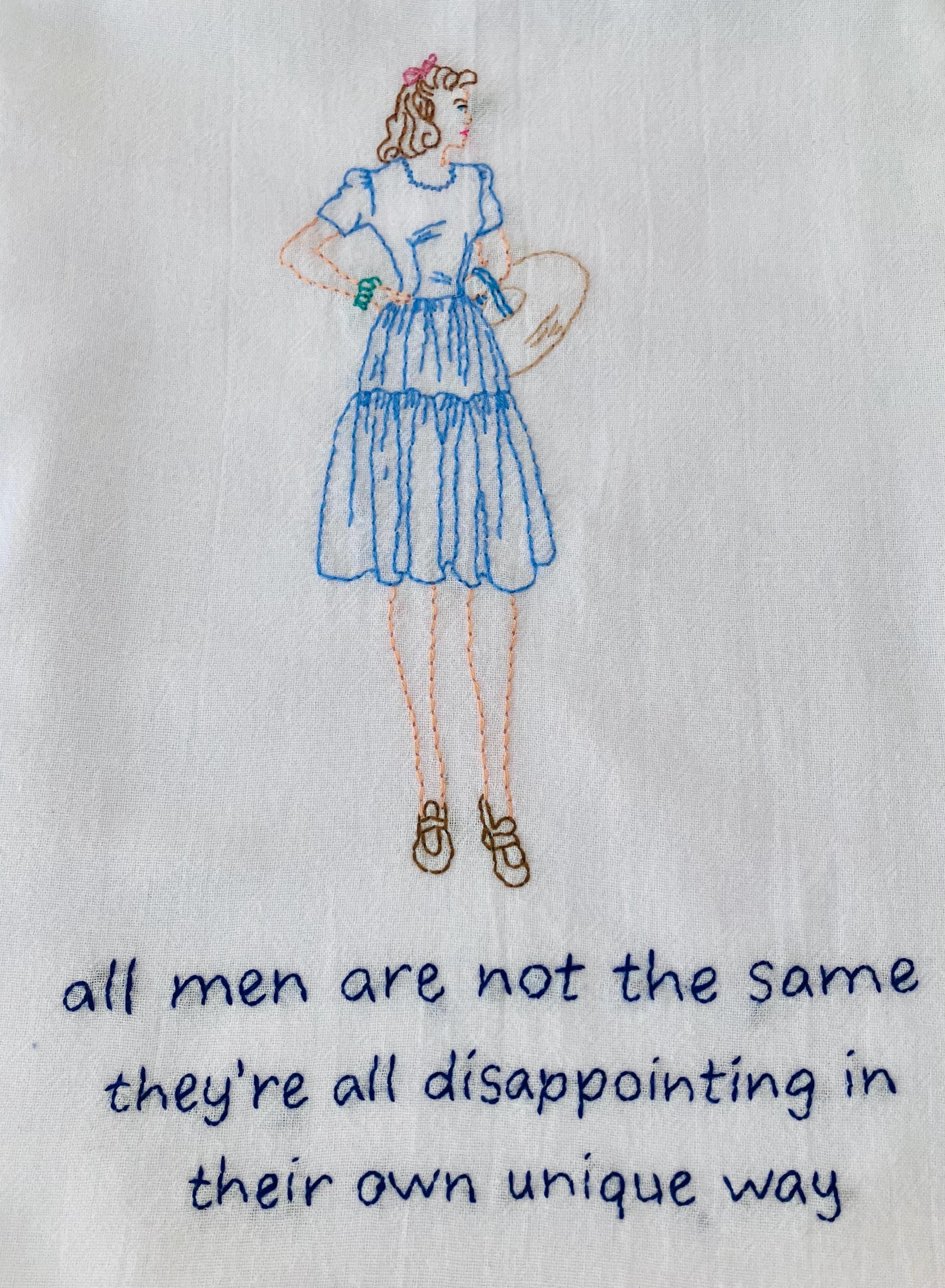 All Men Hand Embroidered Flour Sack Dish Towel 28x28 - Thumbnail 4