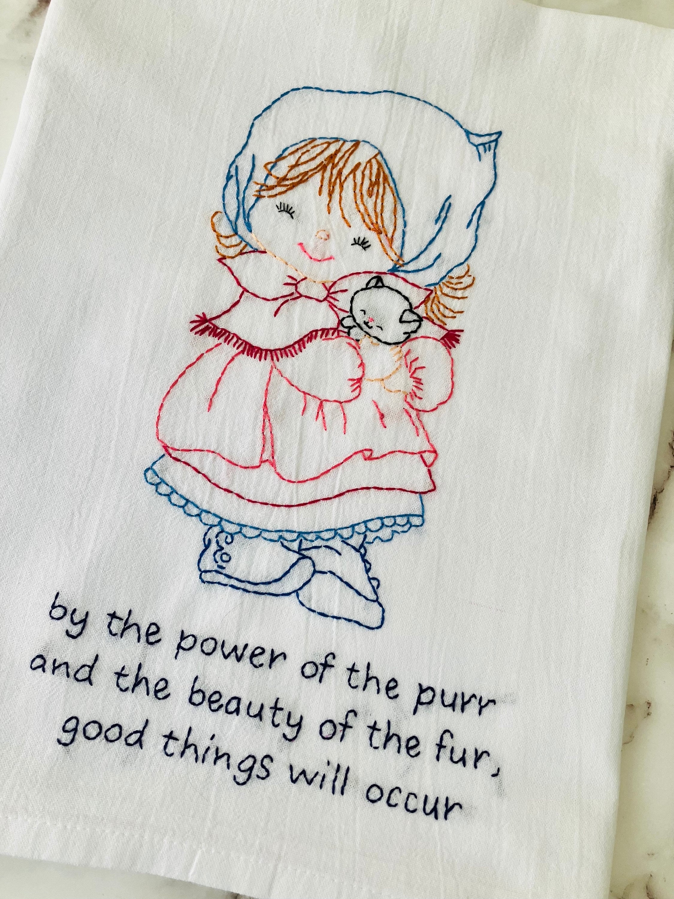 Good Things Hand Embroidered Flour Sack Dish Towel 28x28 - Thumbnail 2