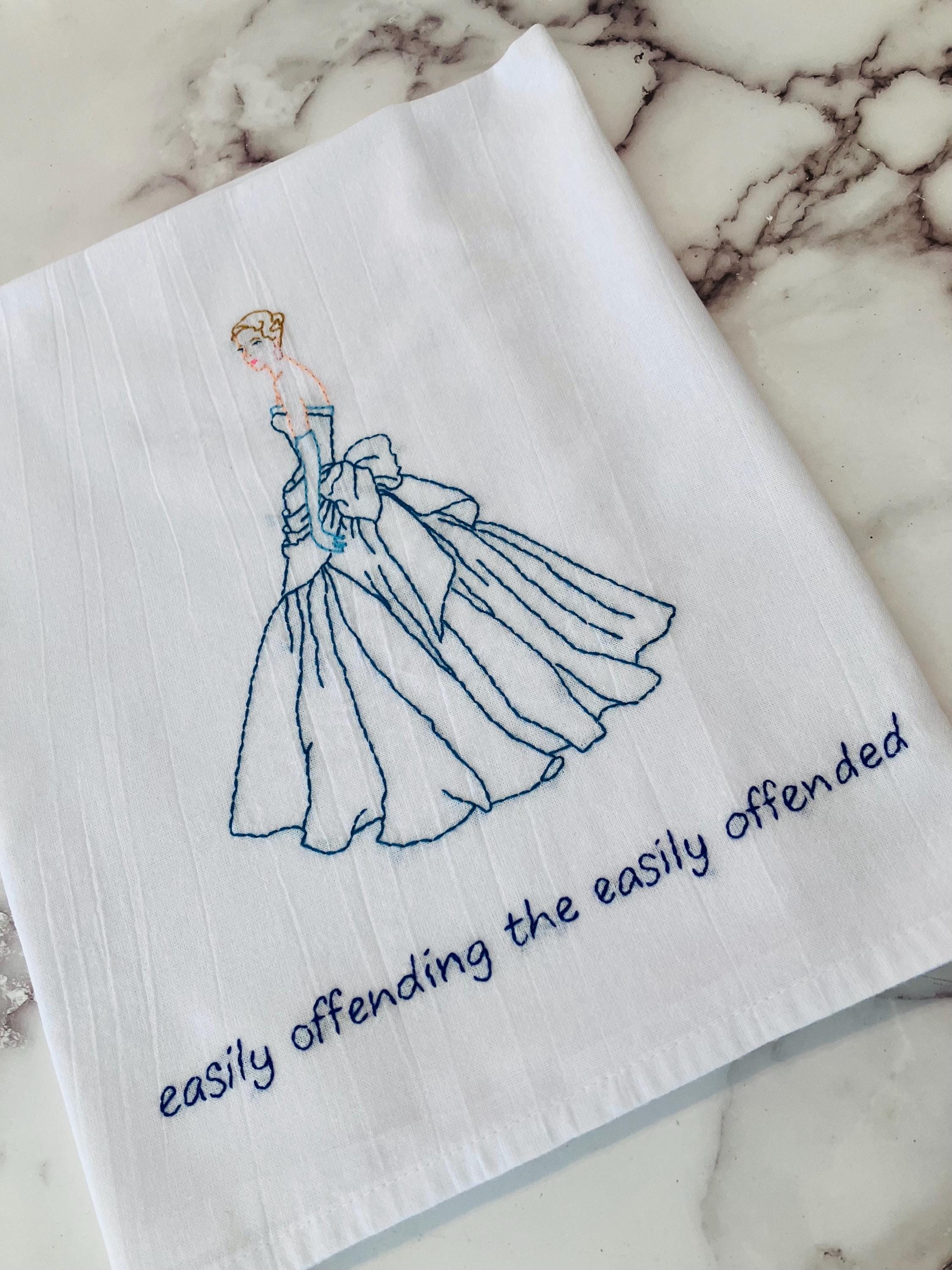 Easily Offended Hand Embroidered Flour Sack Dish Towel 28x28 - Thumbnail 2