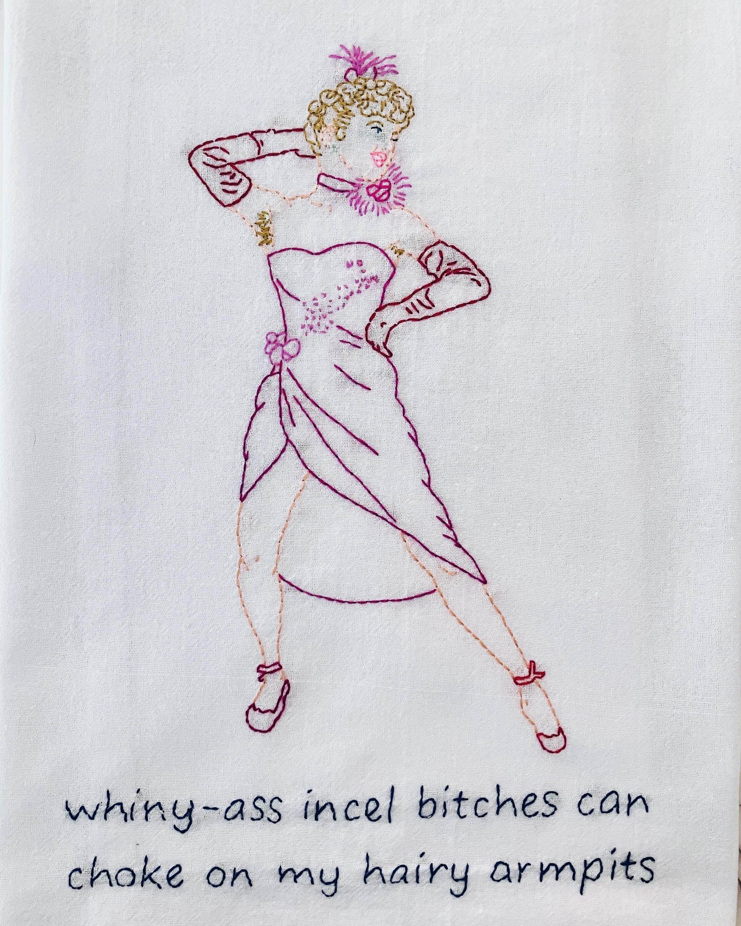 Hairy Armpits Hand Embroidered Flour Sack Dish Towel 28x28 - Image 1