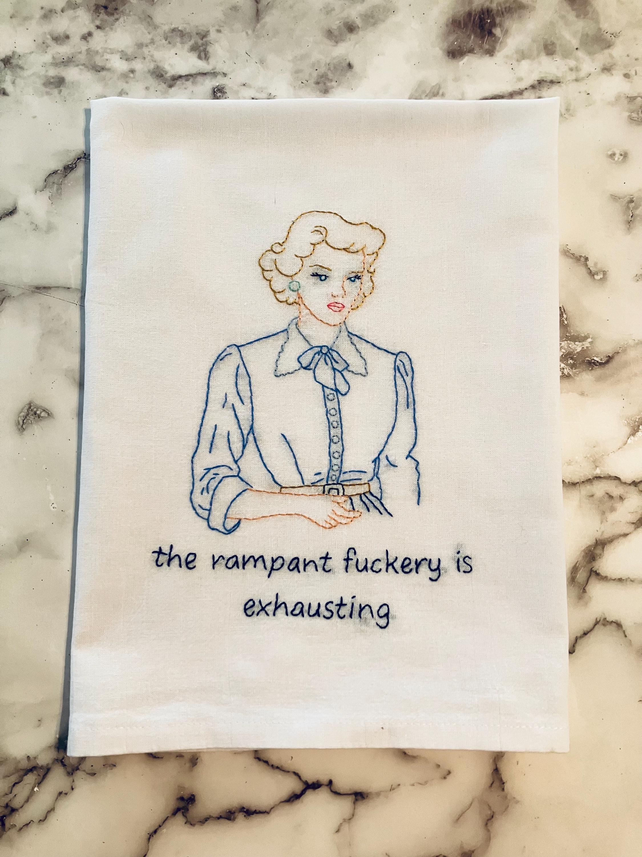 Rampant F@ckery Hand Embroidered Flour Sack Dish Towel 28 x 28 - Thumbnail 3