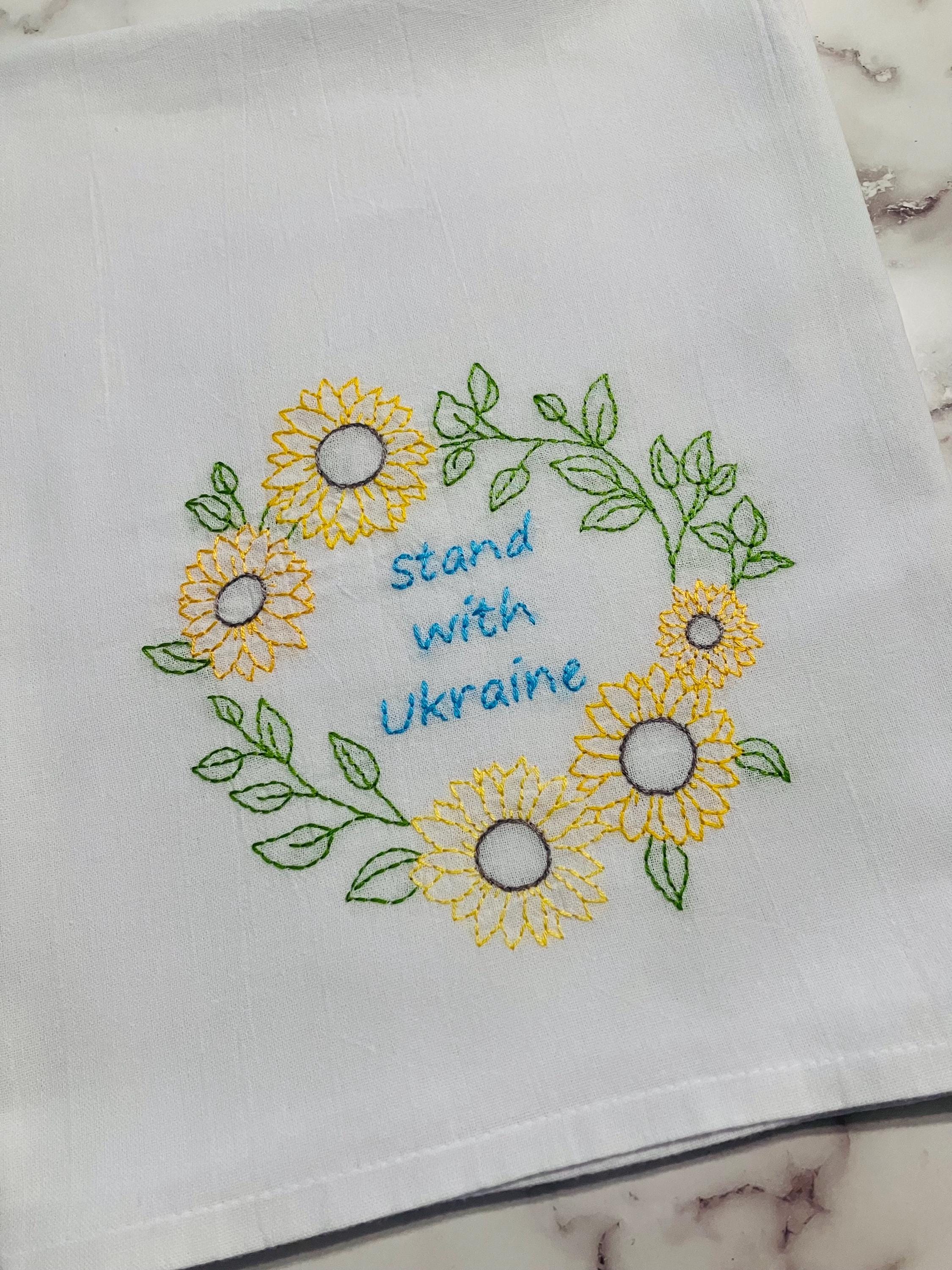 Stand With Ukraine Hand Embroidered Flour Sack Dish Towel - Thumbnail 5