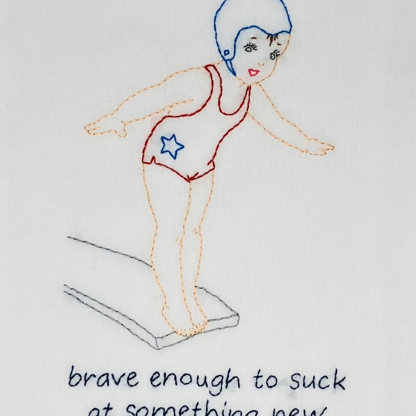 Brave Enough to Suck Hand Embroidered Flour Sack Dish Towel 28x28