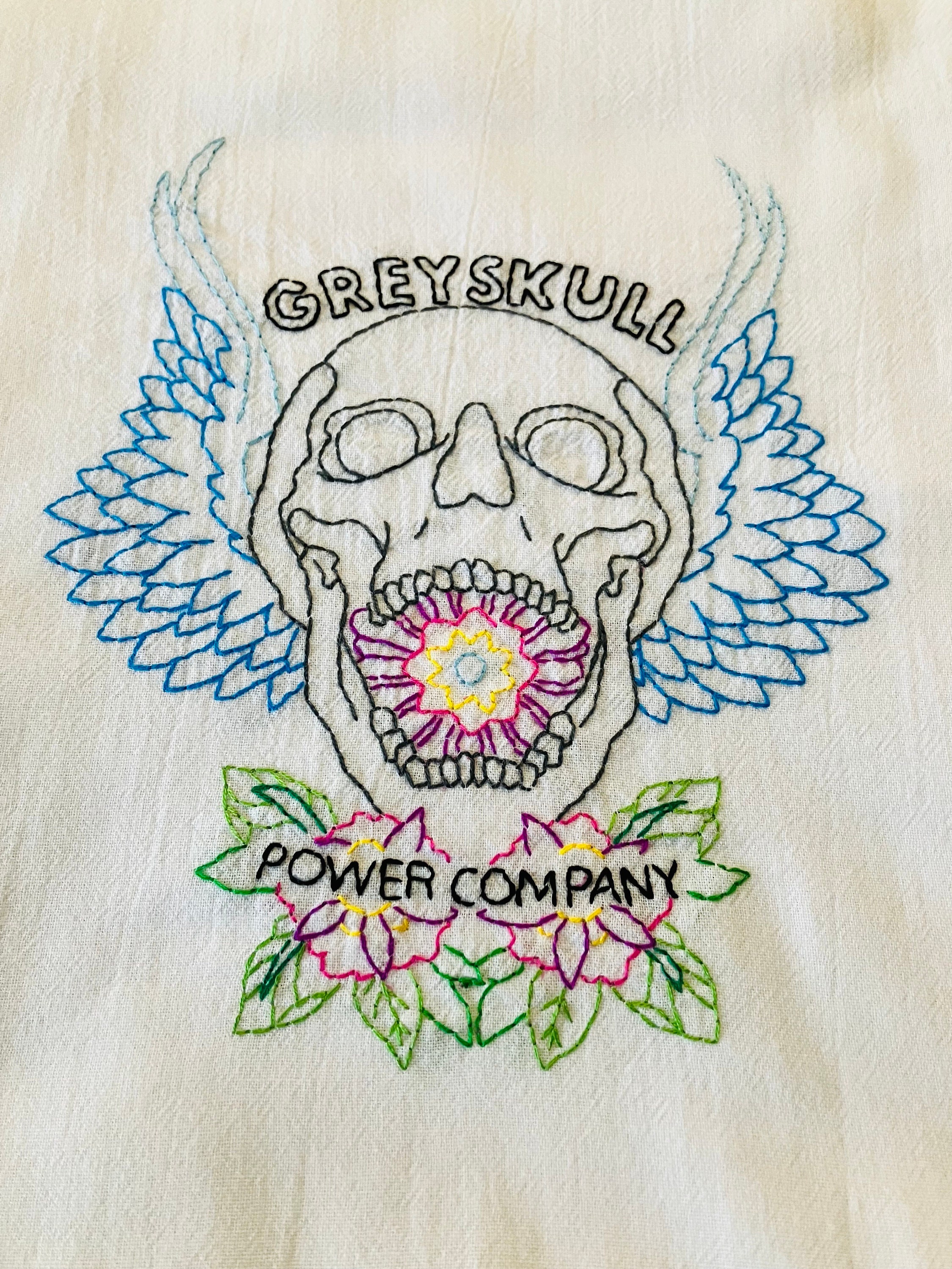 The Power of Greyskull Hand Embroidered Flour Sack Dish Towel 28x28