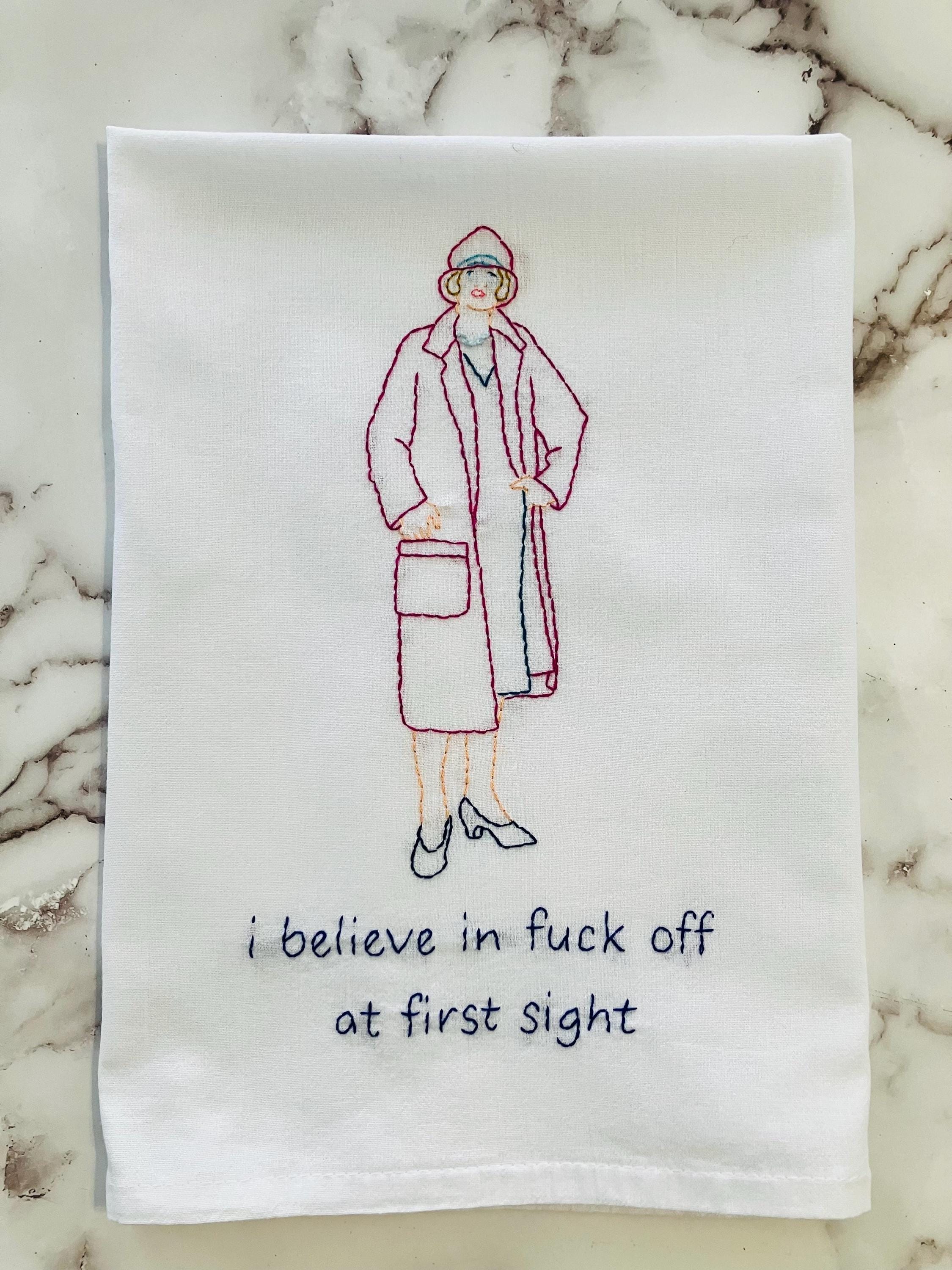 First Sight Hand Embroidered Flour Sack Dish Towel 28x28 - Thumbnail 2