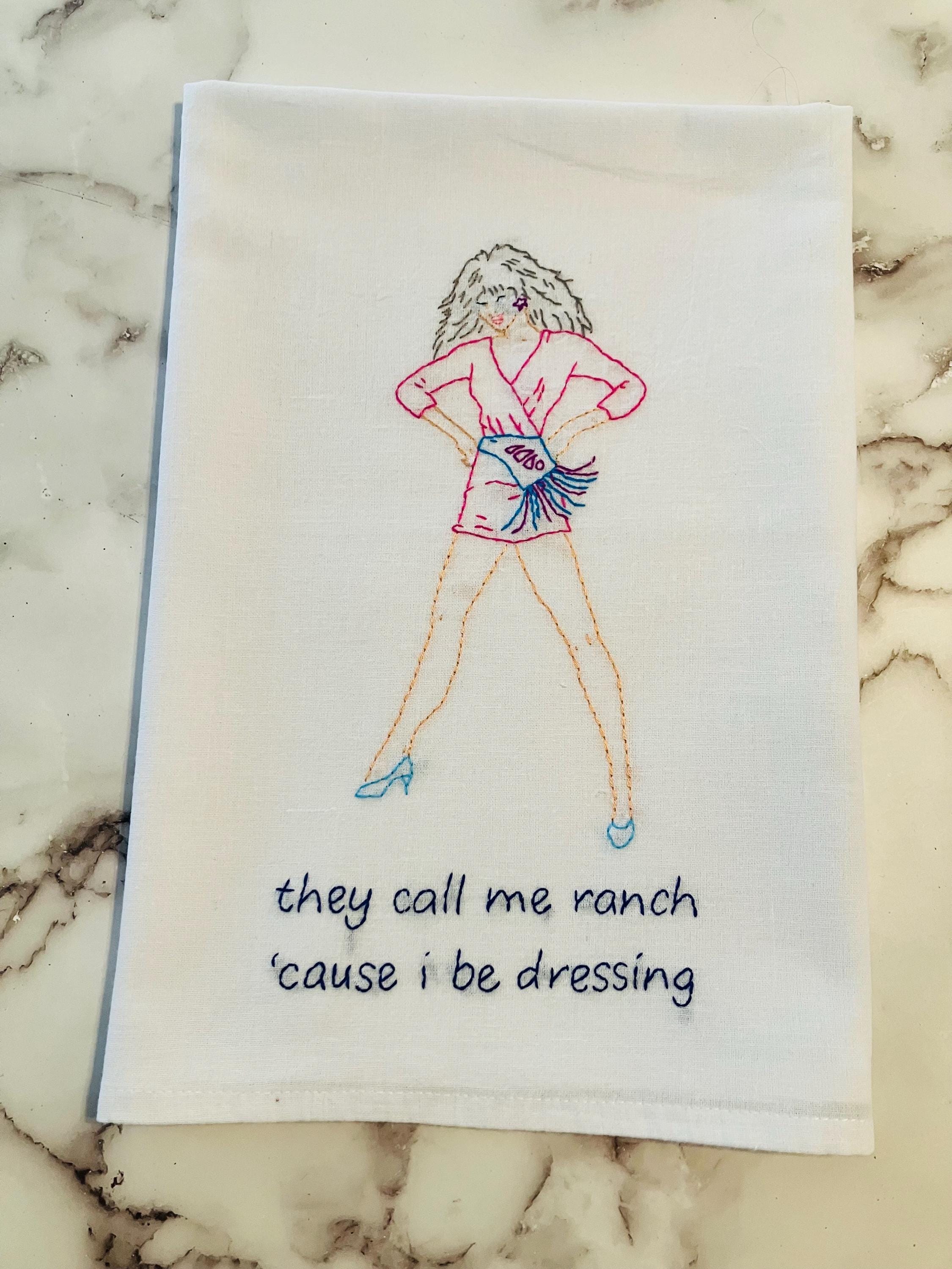 Ranch Dressing Hand Embroidered Flour Sack Dish Towel 28x28 - Thumbnail 3