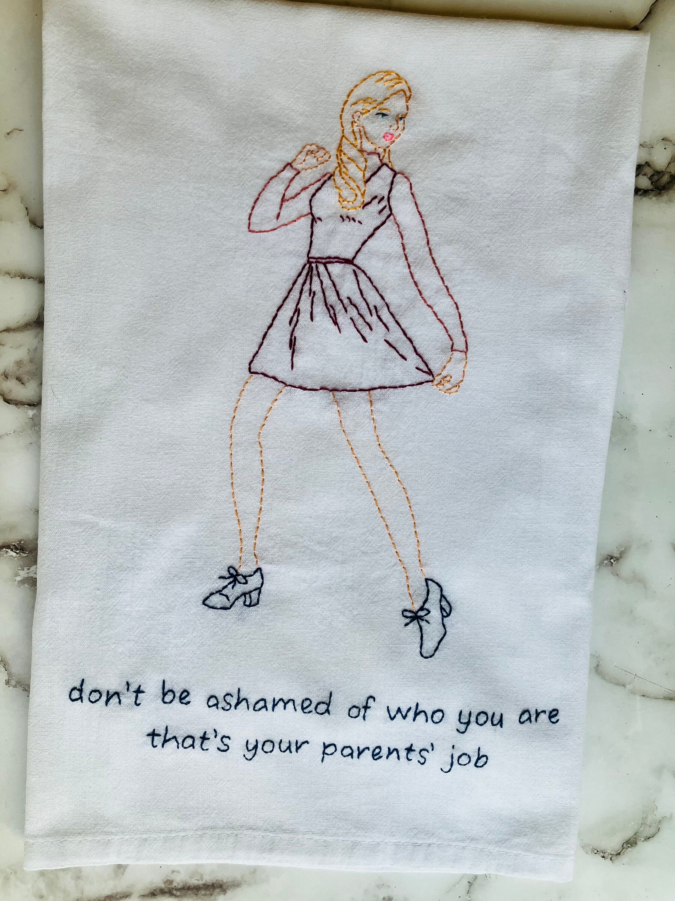 Have No Shame Hand Embroidered Flour Sack Dish Towel 28x28 - Thumbnail 3