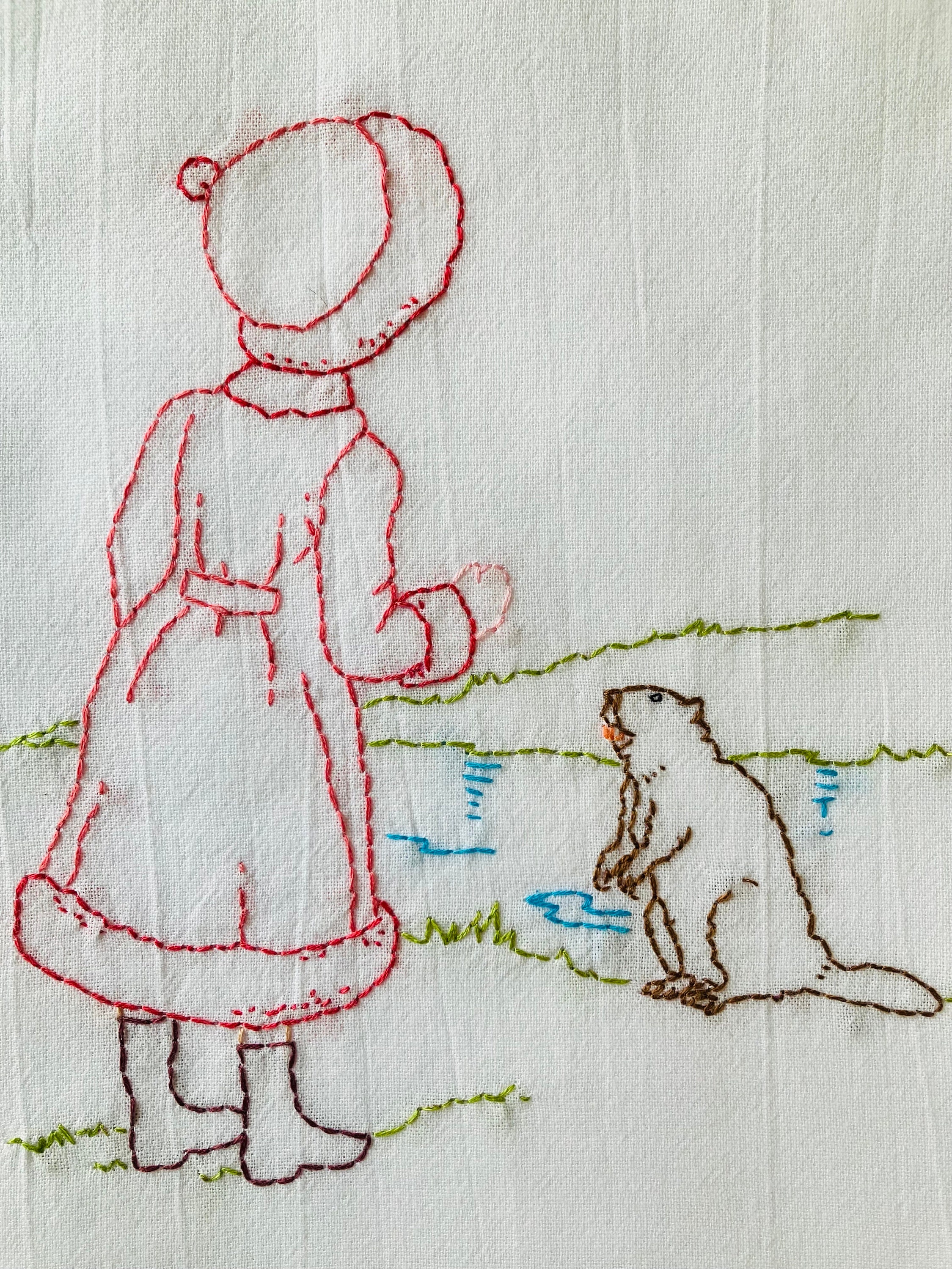 My Beaver Hand Embroidered Flour Sack Dish Towel 28x28 - Thumbnail 3