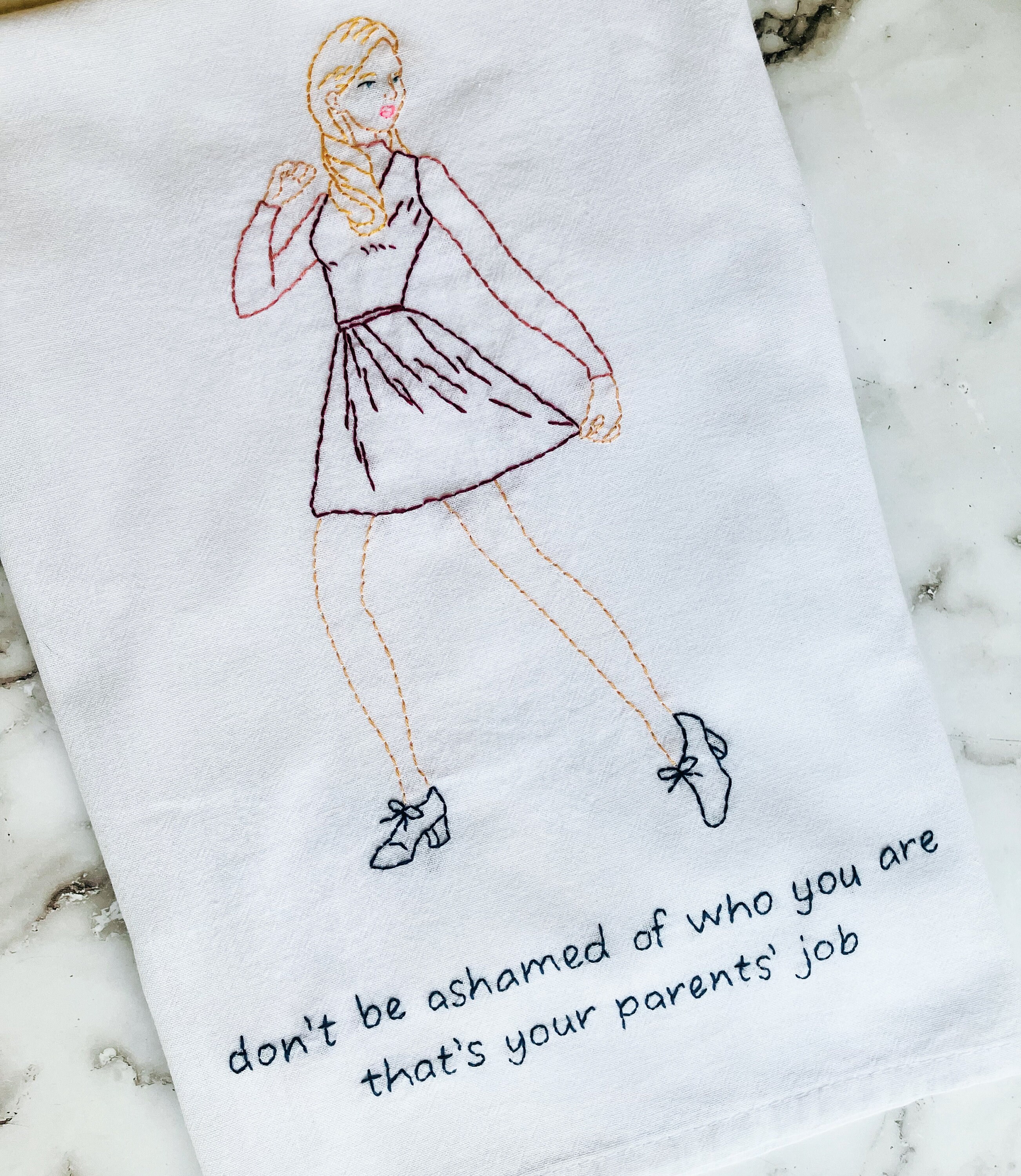 Have No Shame Hand Embroidered Flour Sack Dish Towel 28x28