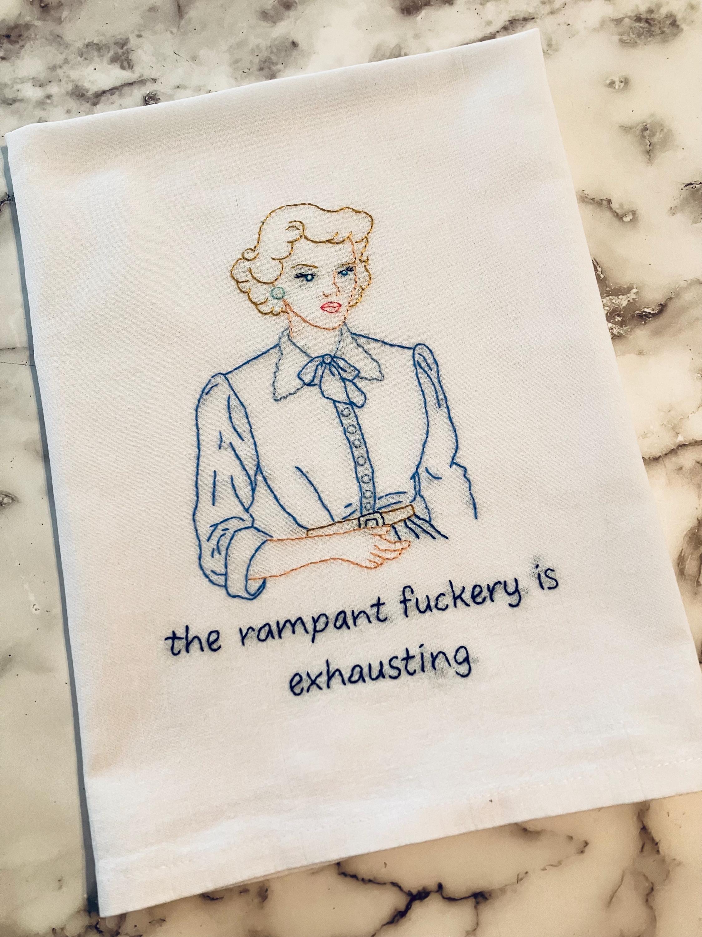 Rampant F@ckery Hand Embroidered Flour Sack Dish Towel 28 x 28 - Thumbnail 5