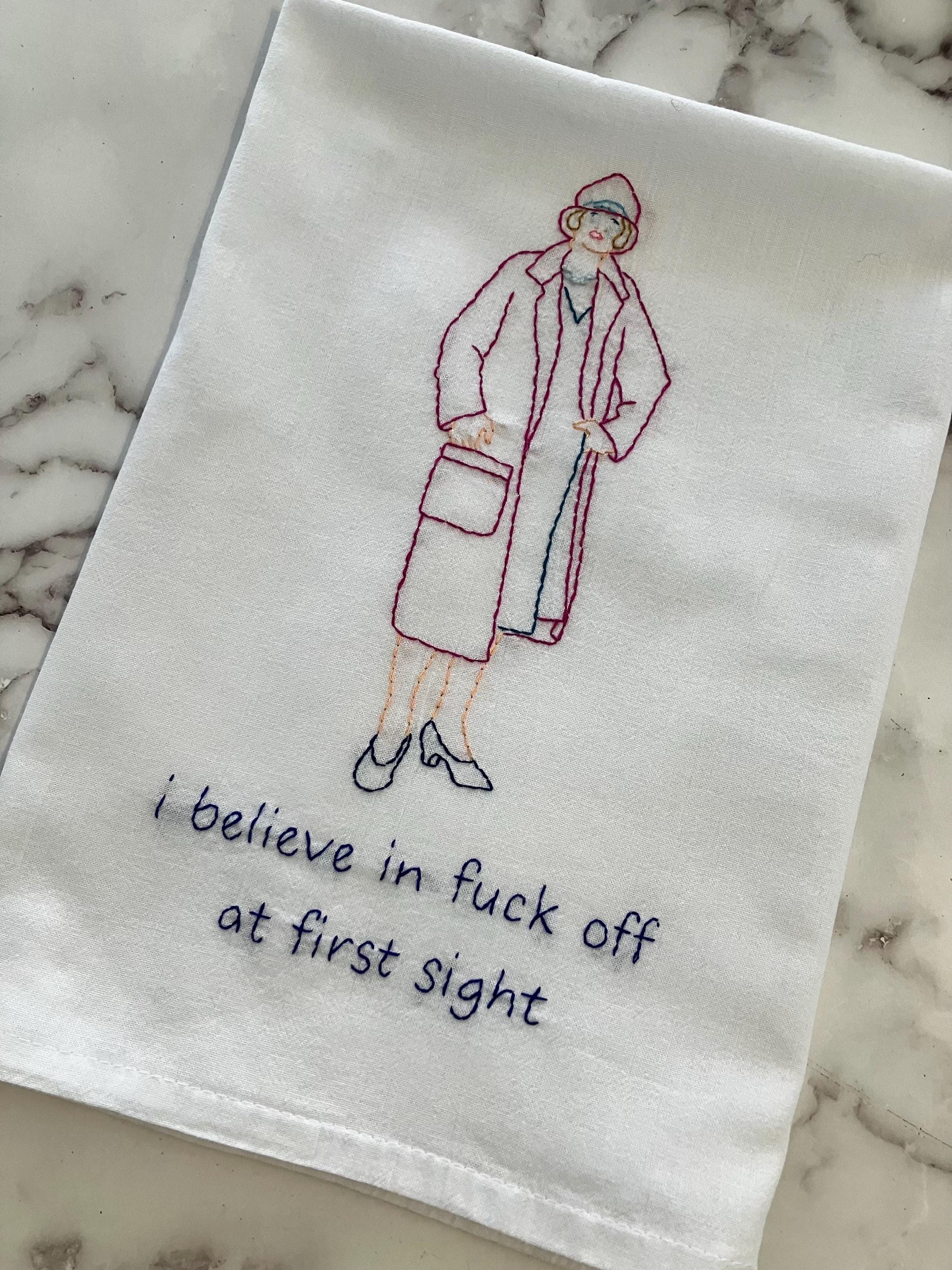 First Sight Hand Embroidered Flour Sack Dish Towel 28x28 - Thumbnail 3