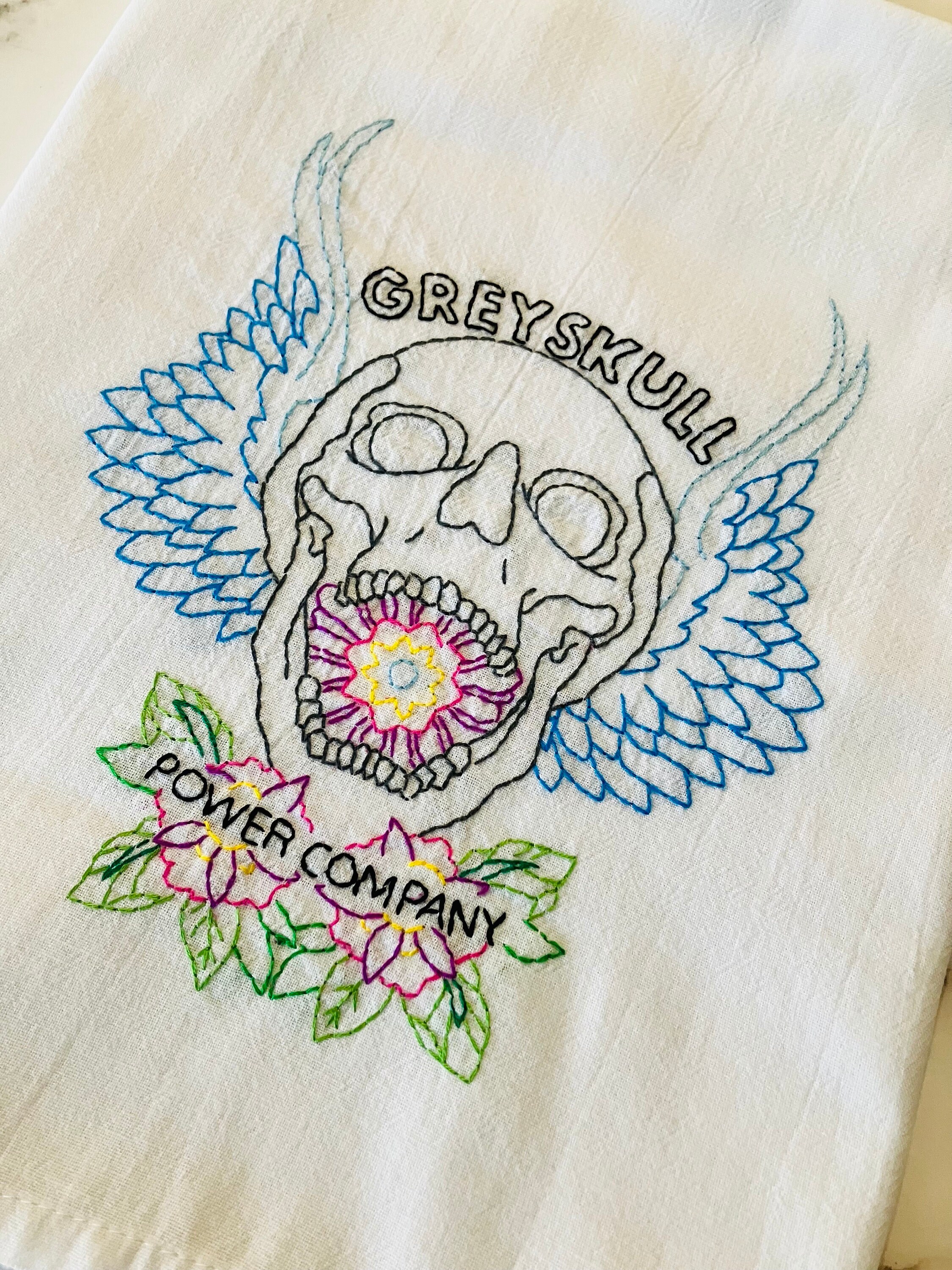 The Power of Greyskull Hand Embroidered Flour Sack Dish Towel 28x28 - Thumbnail 4