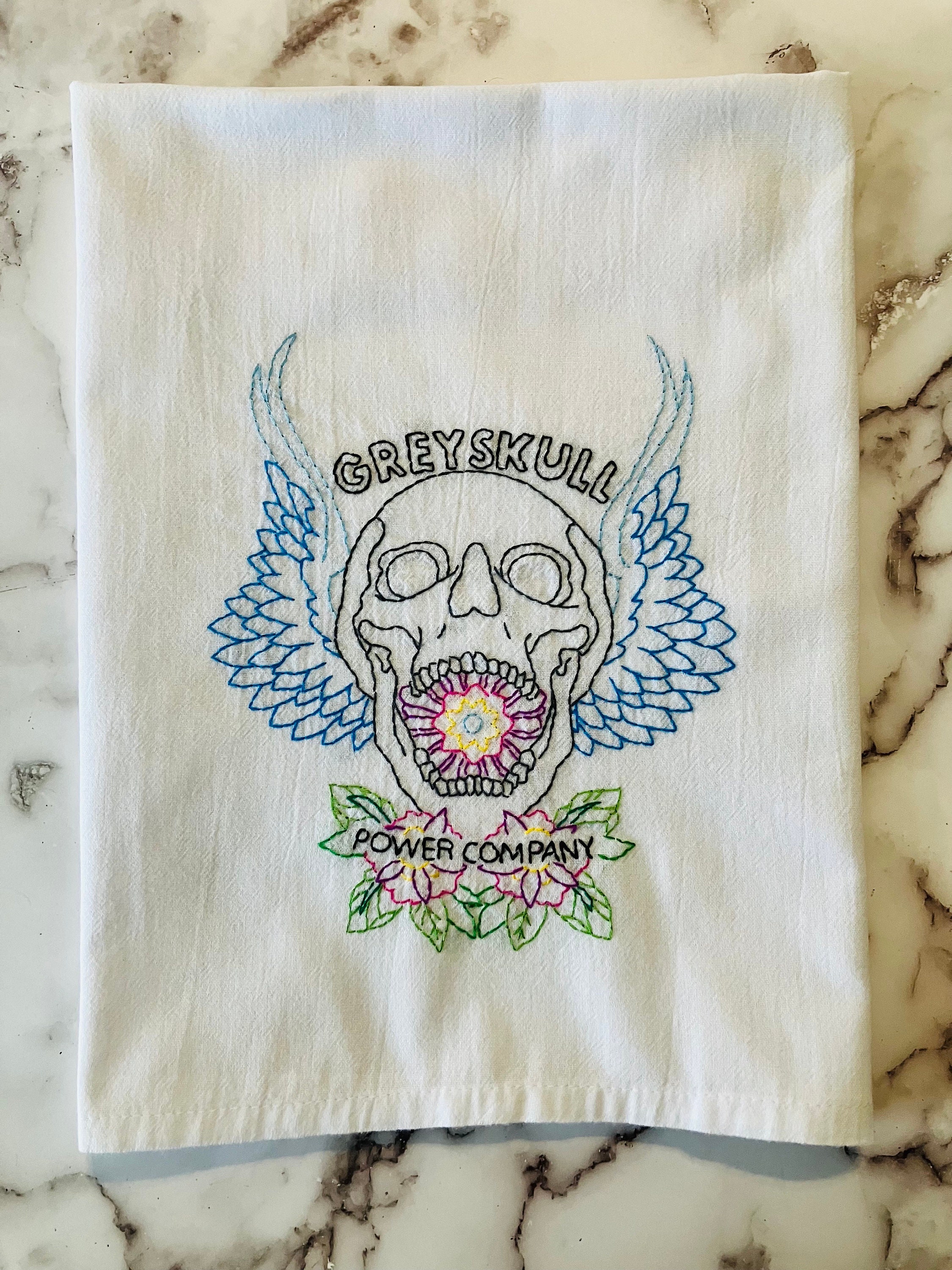 The Power of Greyskull Hand Embroidered Flour Sack Dish Towel 28x28 - Thumbnail 3