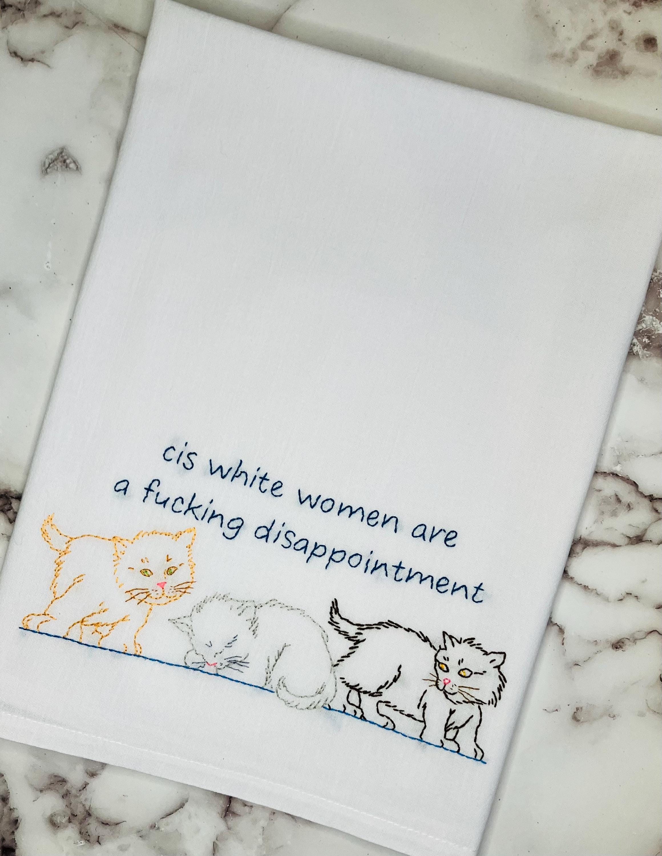 Cis White Women Hand Embroidered Flour Sack Dish Towel 28x28 - Thumbnail 4