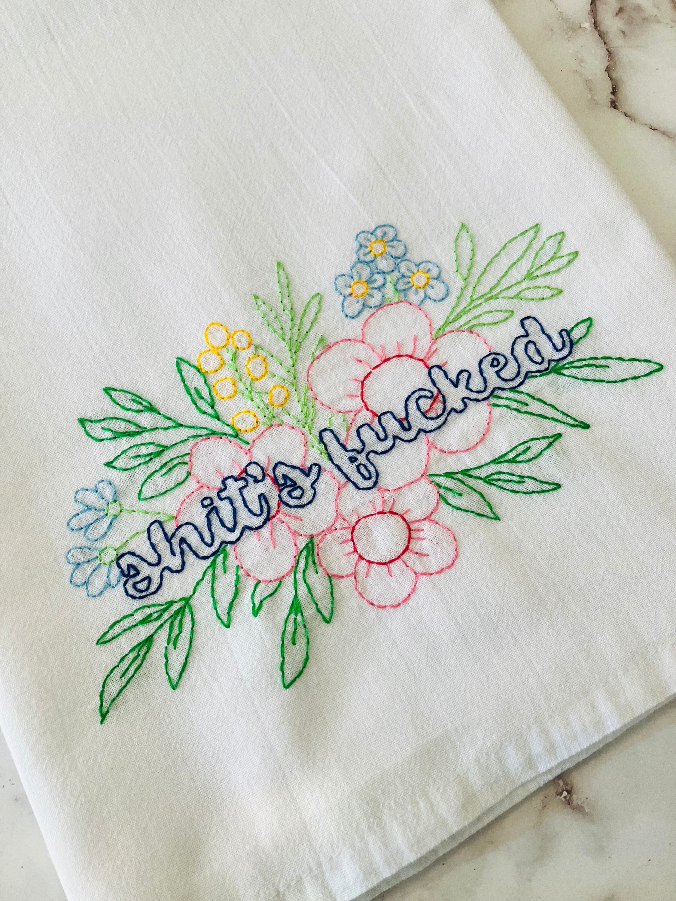Sh!t’s F@cked Hand Embroidered Flour Sack Dish Towel 28x28 - Thumbnail 3