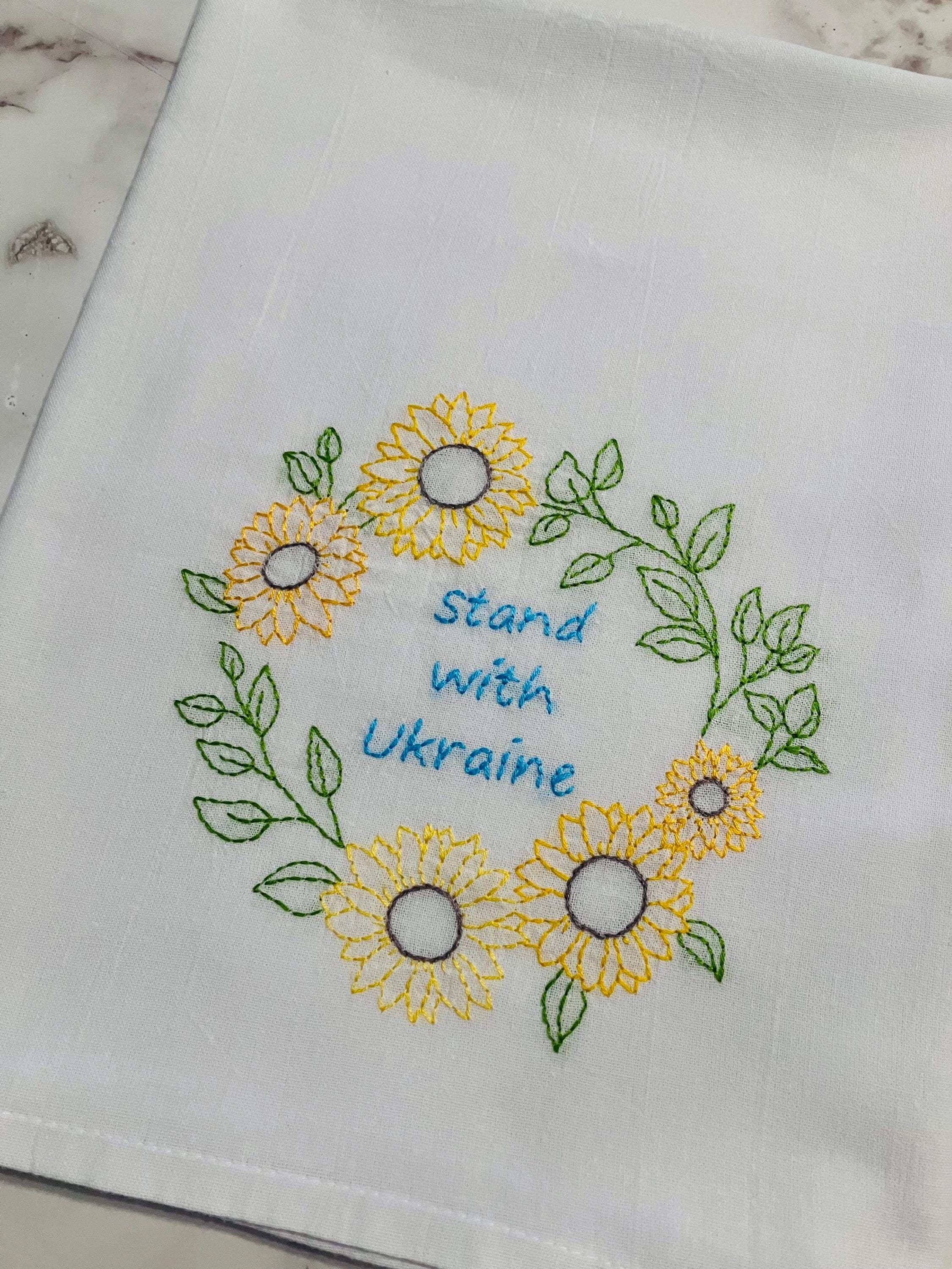 Stand With Ukraine Hand Embroidered Flour Sack Dish Towel - Thumbnail 4
