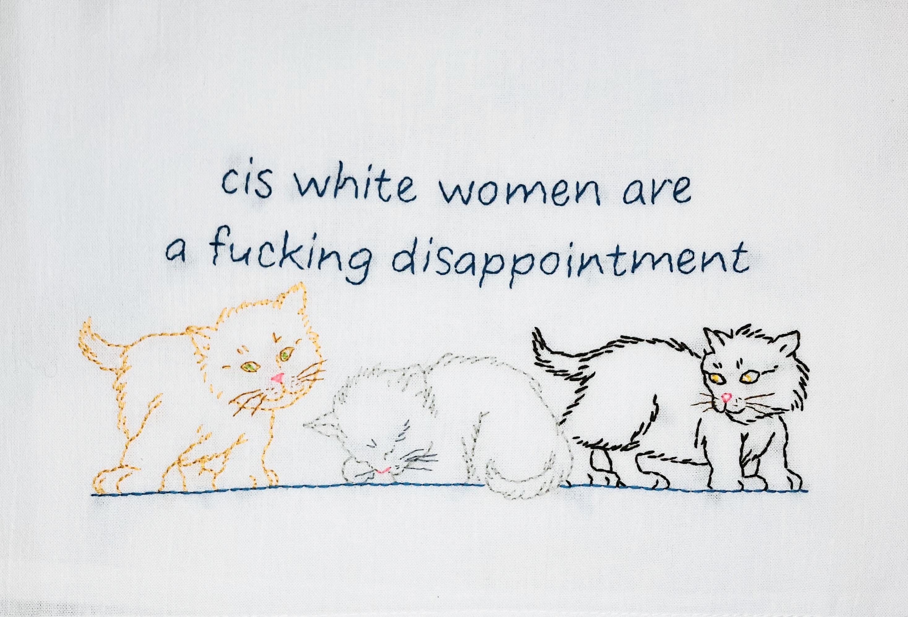 Cis White Women Hand Embroidered Flour Sack Dish Towel 28x28 - Image 1