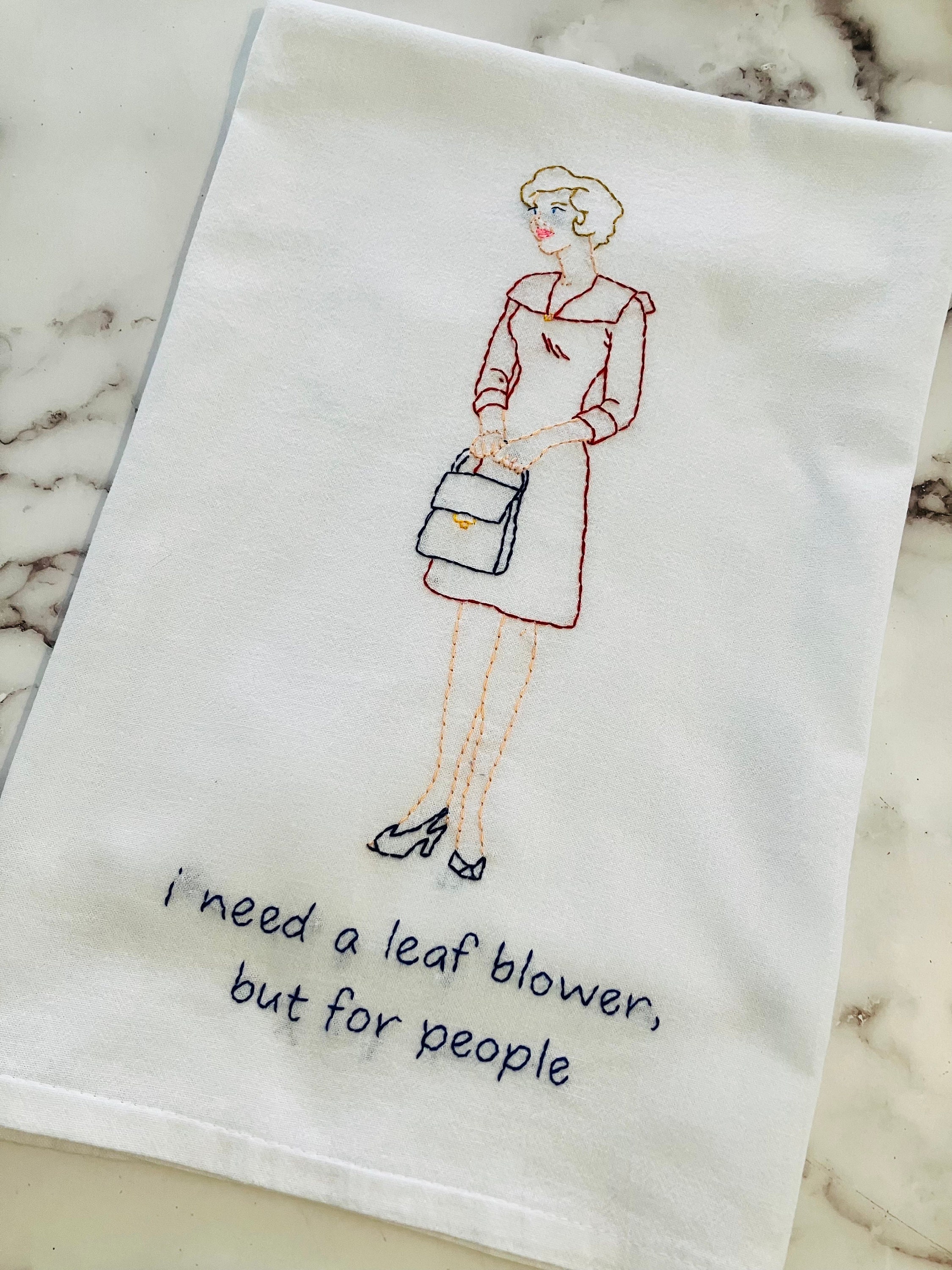 Leaf Blower Hand Embroidered Flour Sack Dish Towel 28x28 - Thumbnail 3